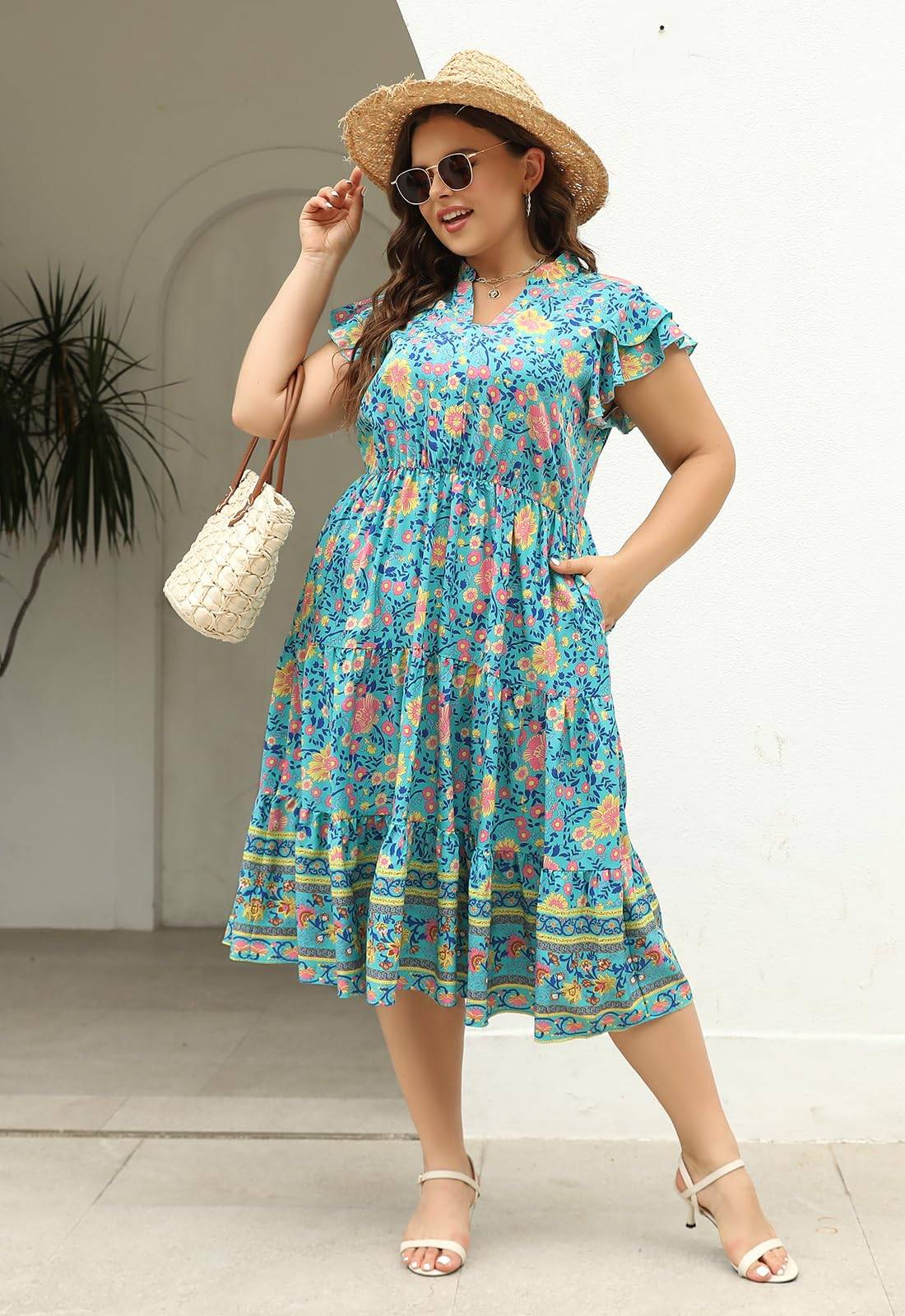 Plus Size Midi DressesWomen Boho Floral Dress