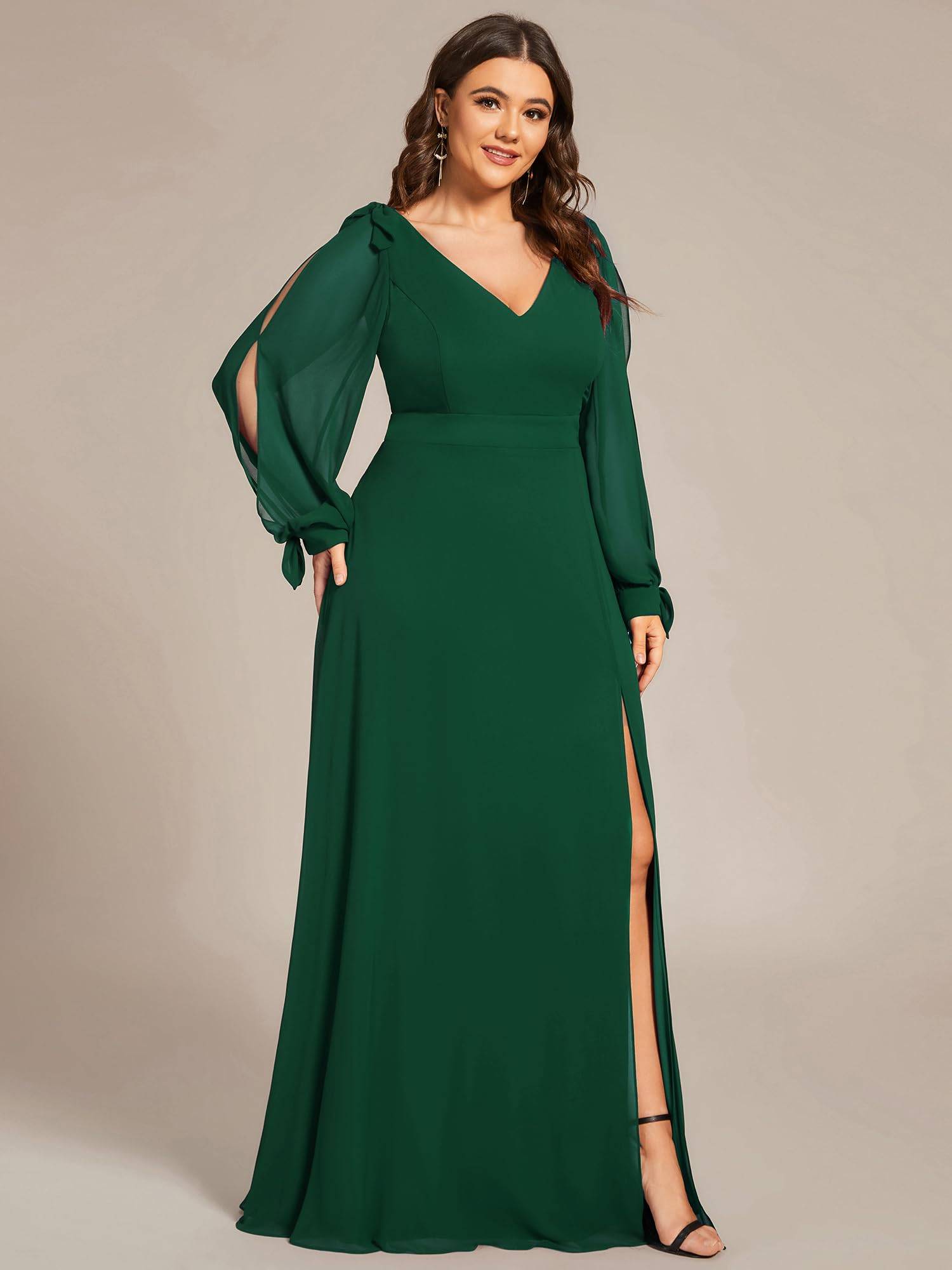 Plus Size Chiffon Long Sleeve Formal Dress