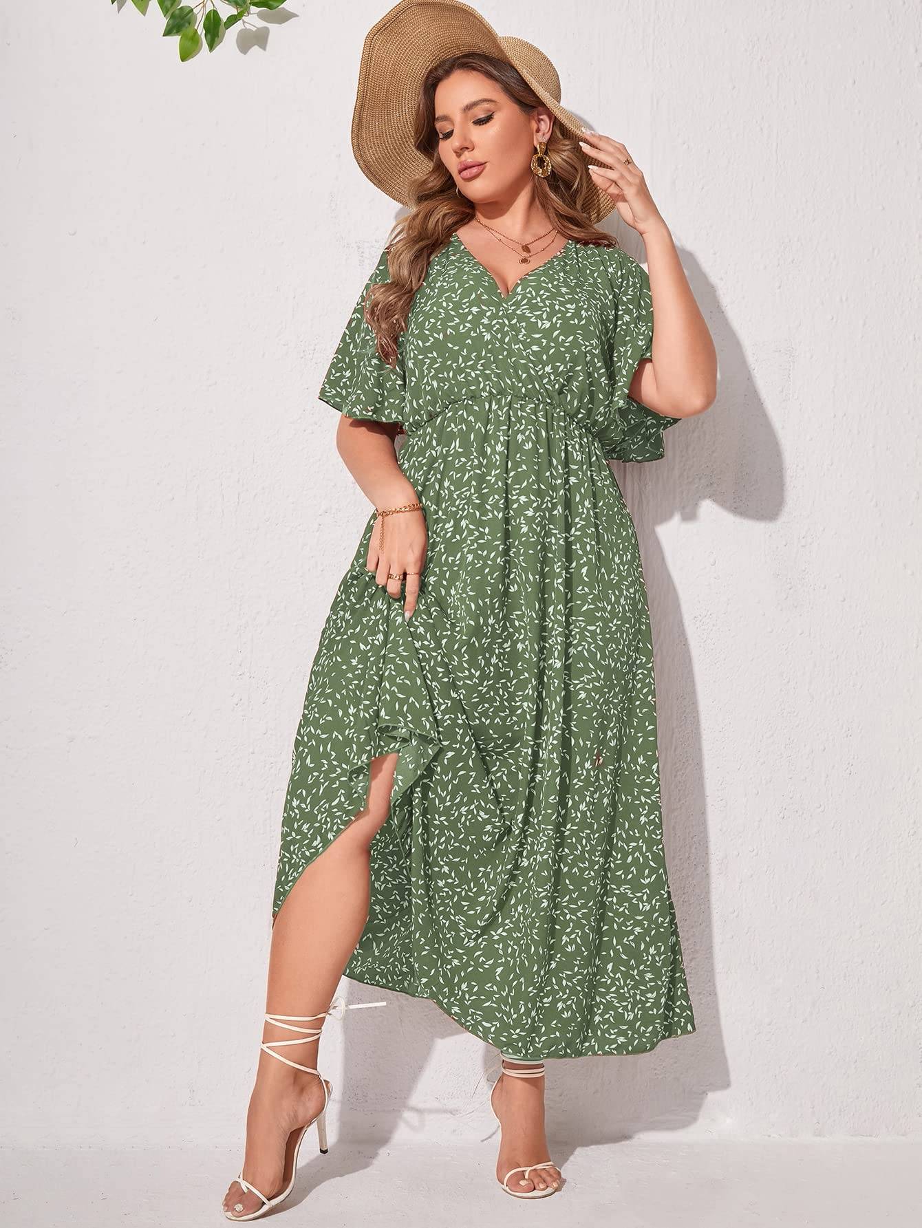 Women's Plus Size Boho Floral V Neck A Line Dress