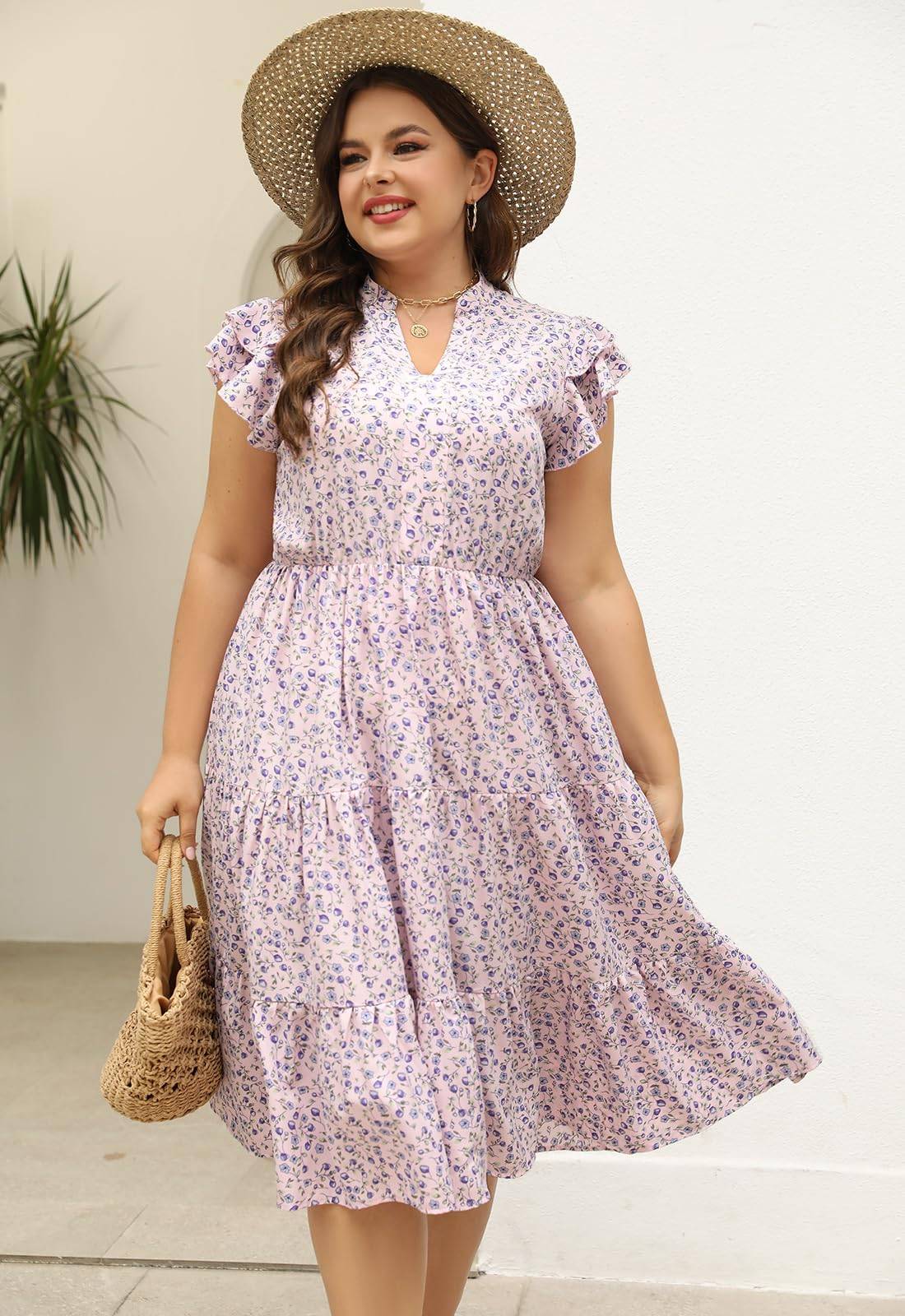 Plus Size Midi DressesWomen Boho Floral Dress