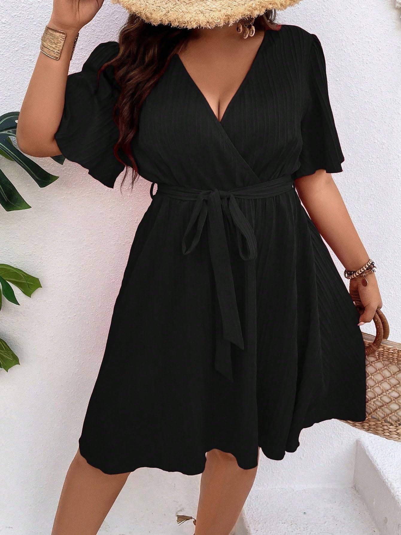 Women's Plus Size Wrap V Neck Short A Line Dress