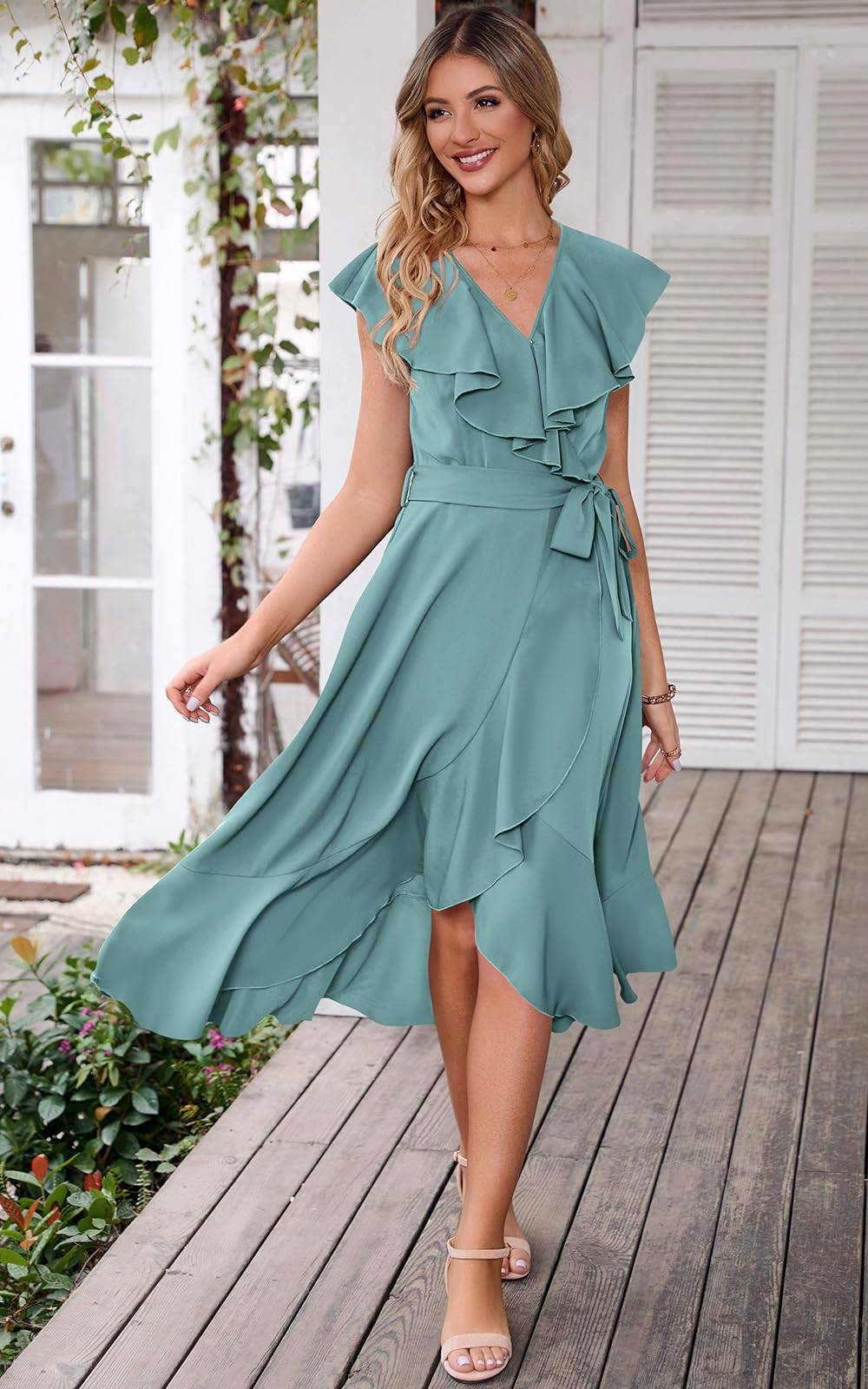 Womens Summer Wrap V Neck Split Party Dress