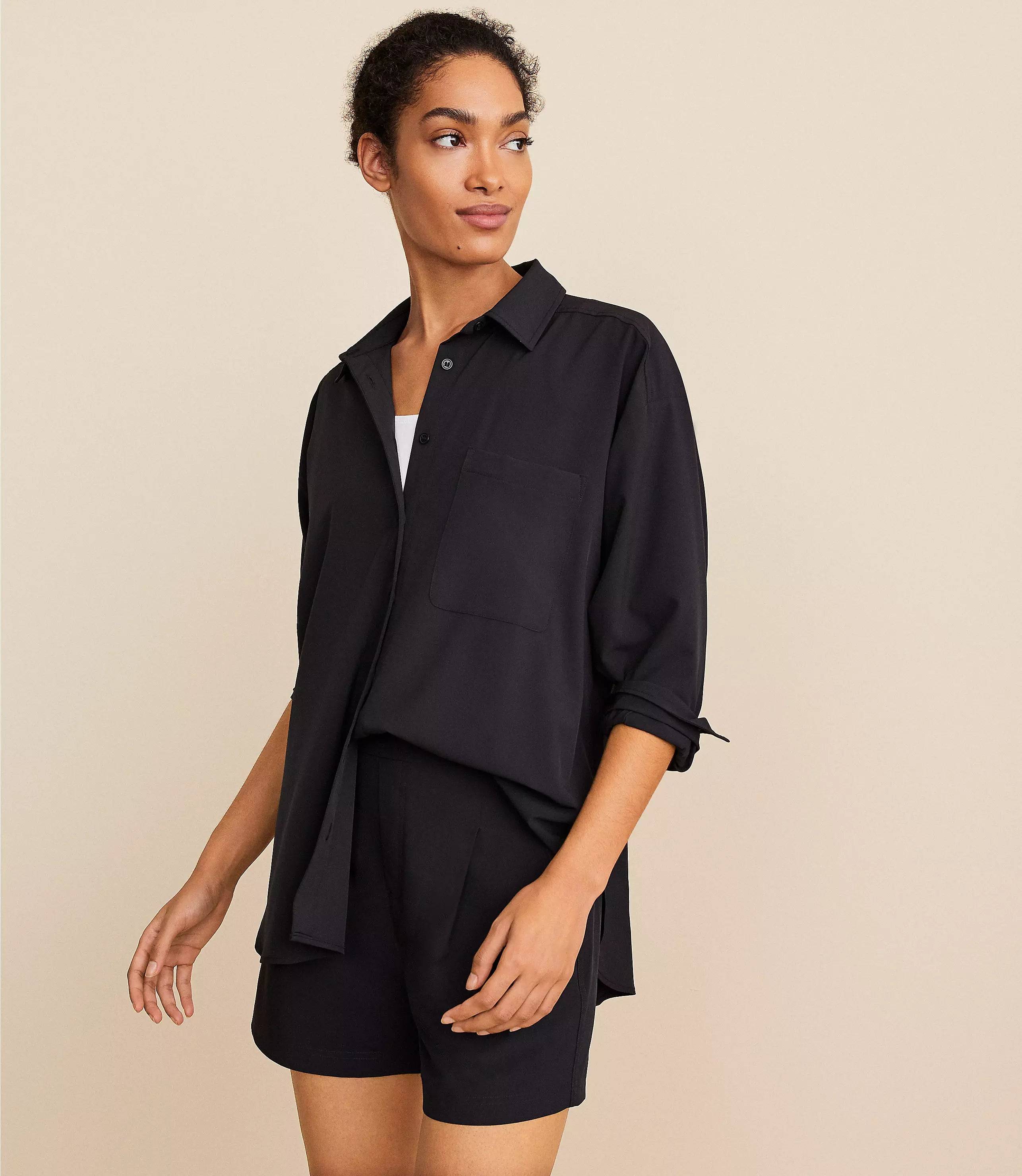 Oversized Wanderweave Pocket Tunic Shirt Blouse for Work