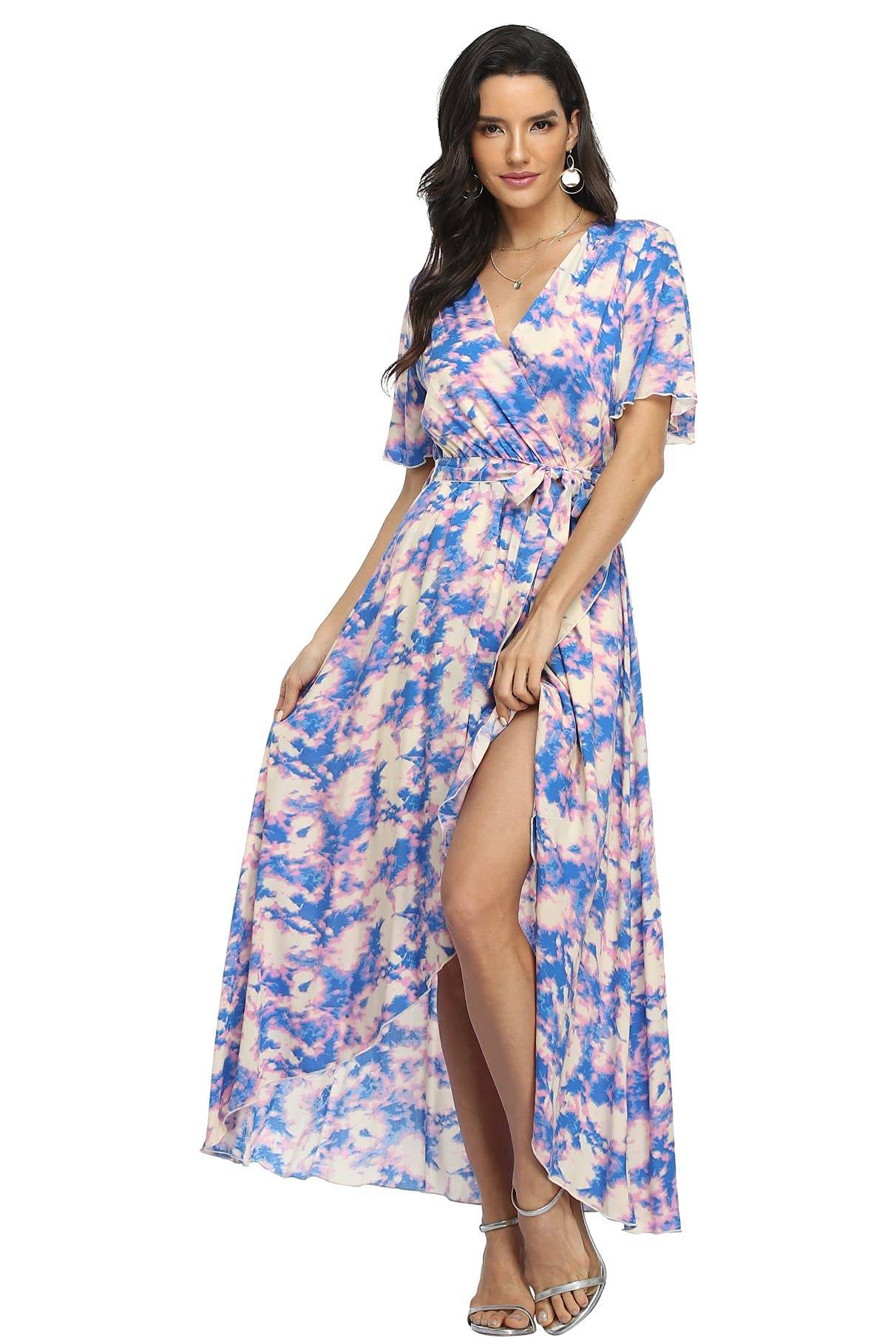 Women's Wrap V Neck Floral Summer Dresses Maxi