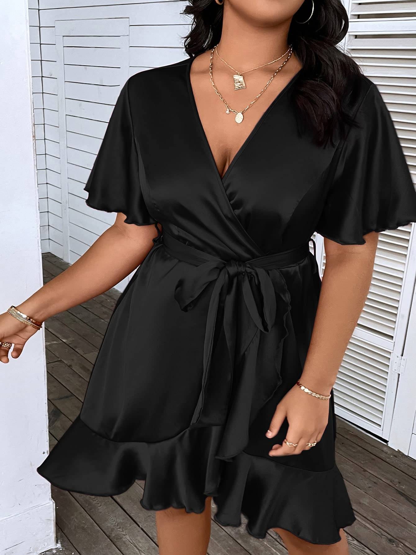 Women's Plus Size Wrap V Neck Short A Line Dress