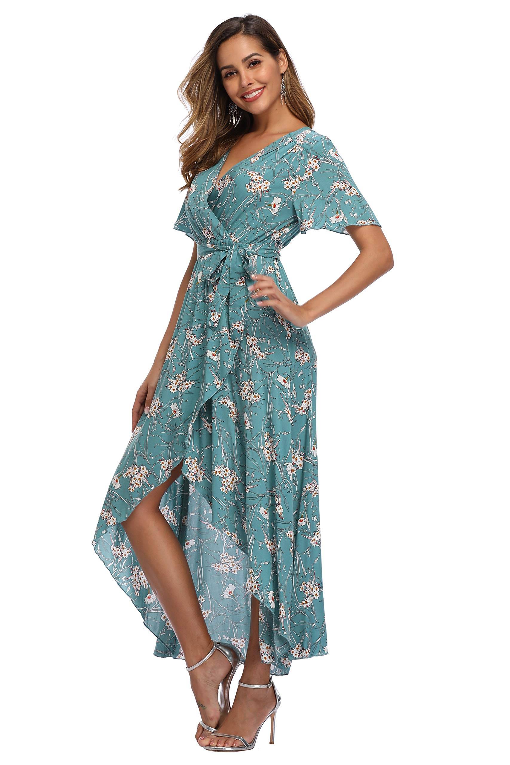 Women's Wrap V Neck Floral Summer Dresses Maxi