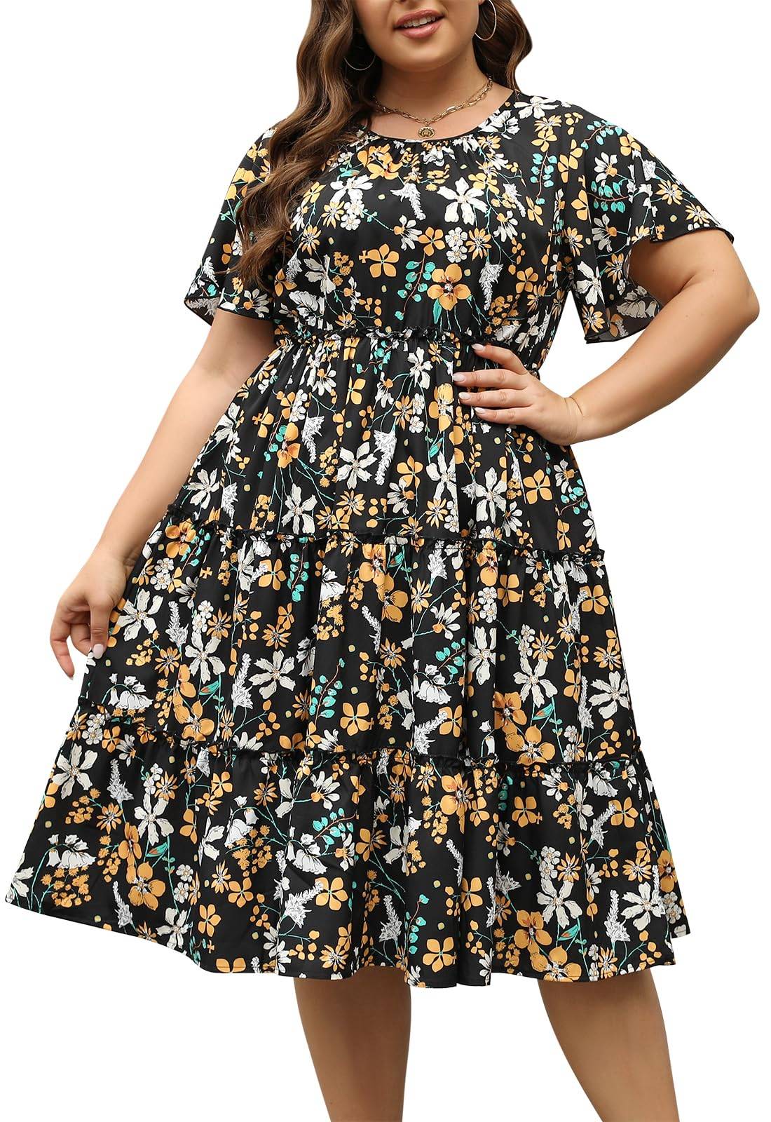 Women Plus Size Summer Midi Dress with Pocket