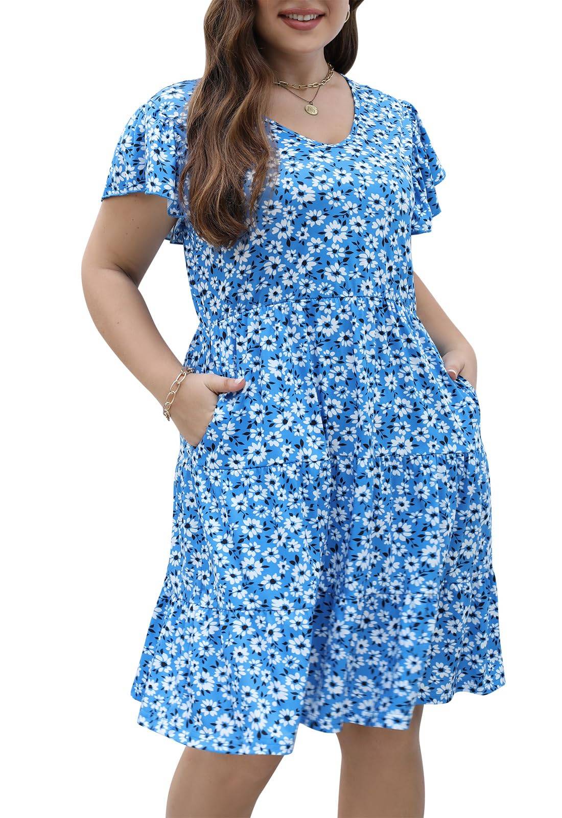 Womens Plus Size dresses Midi Dress with Pockets