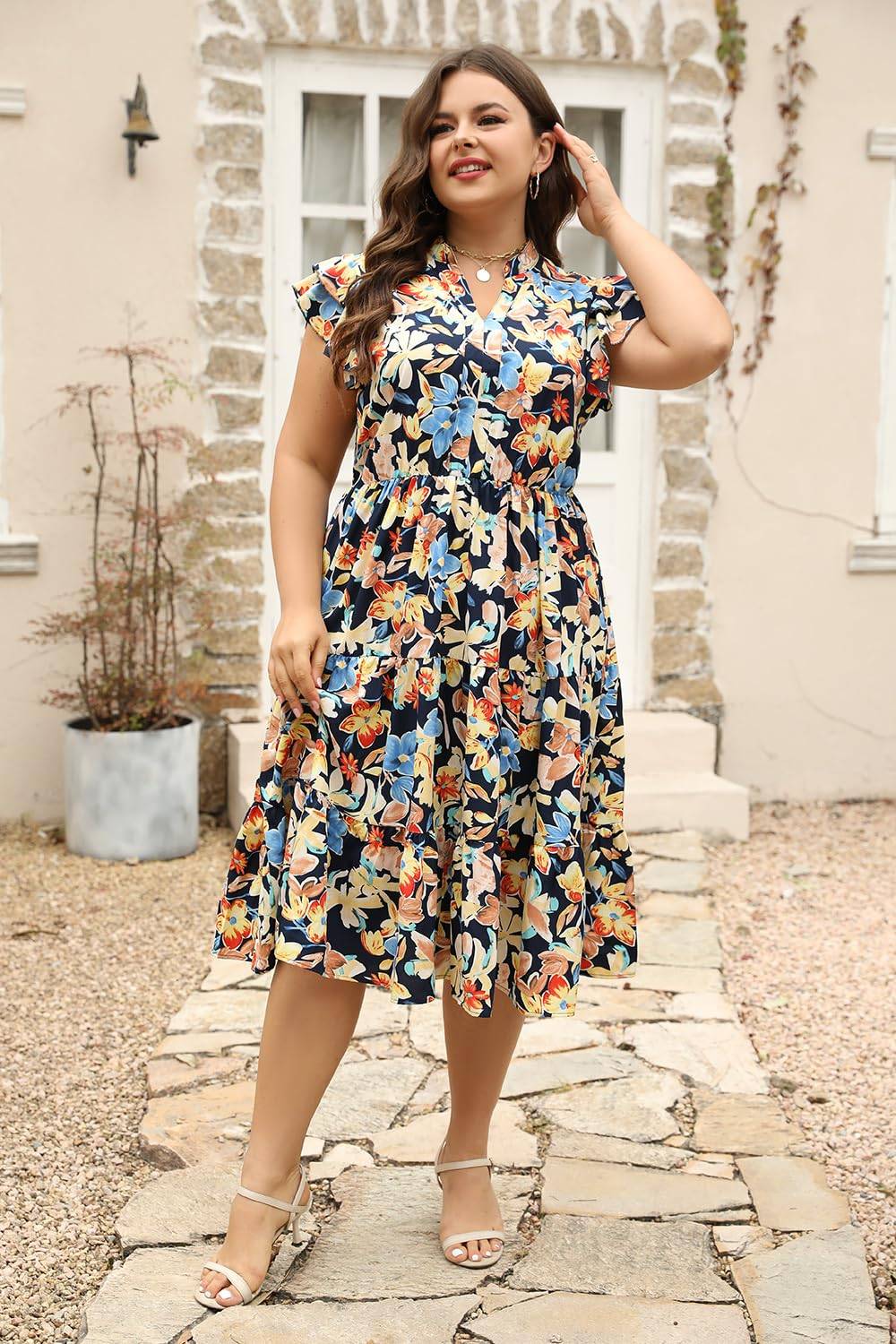 Plus Size Midi DressesWomen Boho Floral Dress