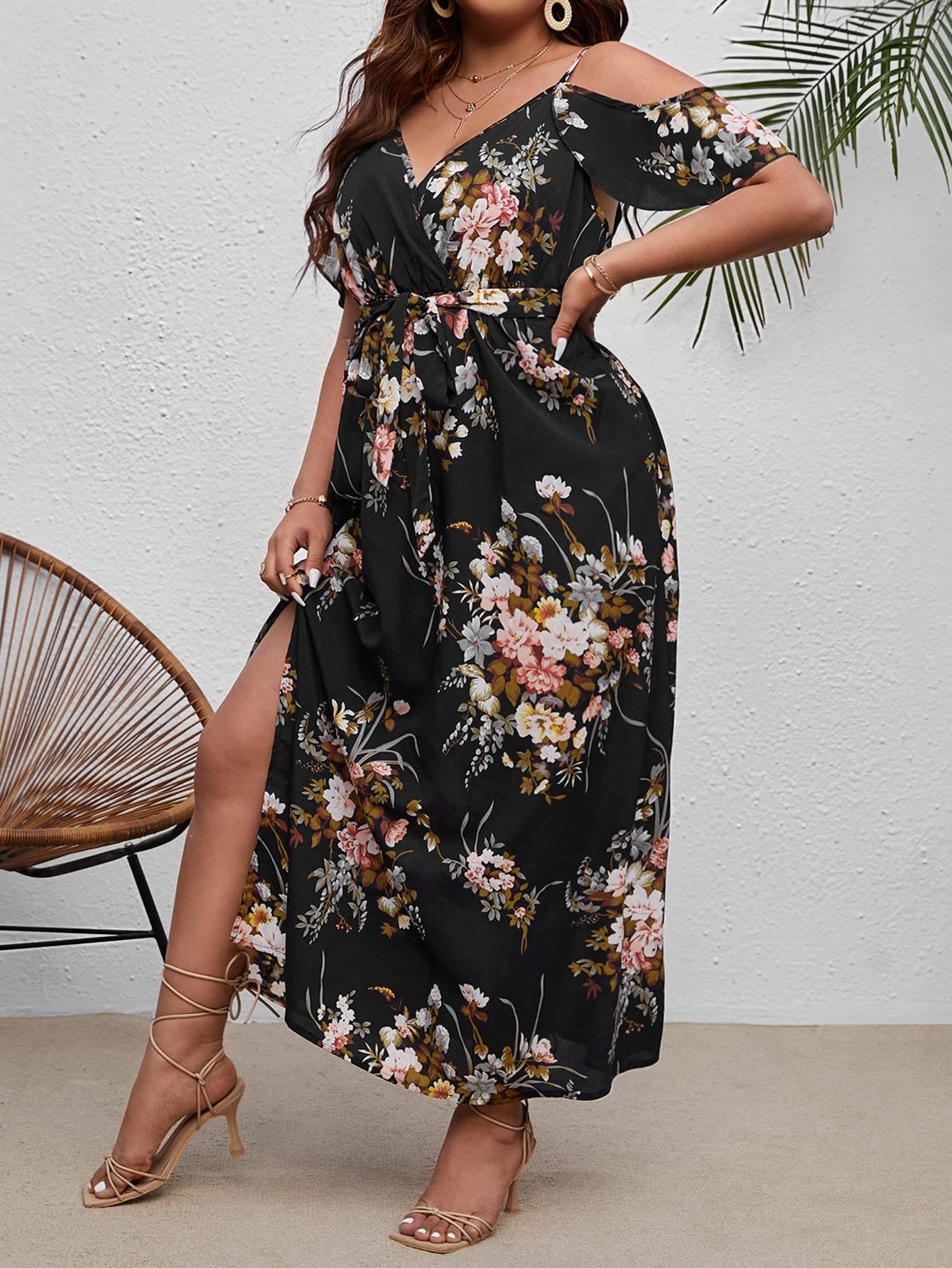 Women's Plus Size Short Sleeve Long Dress