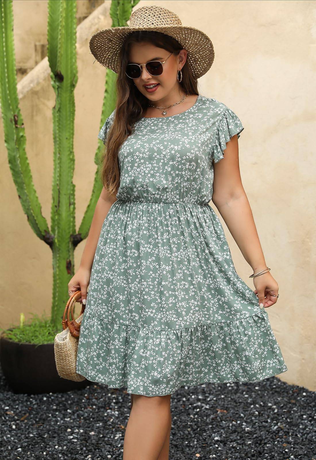 Plus Size Dresses Women Boho Floral Midi Dress