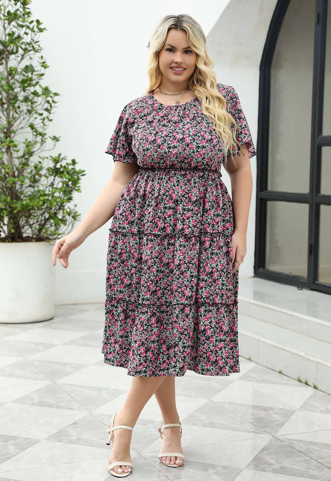 Women Plus Size Summer Midi Dress with Pocket