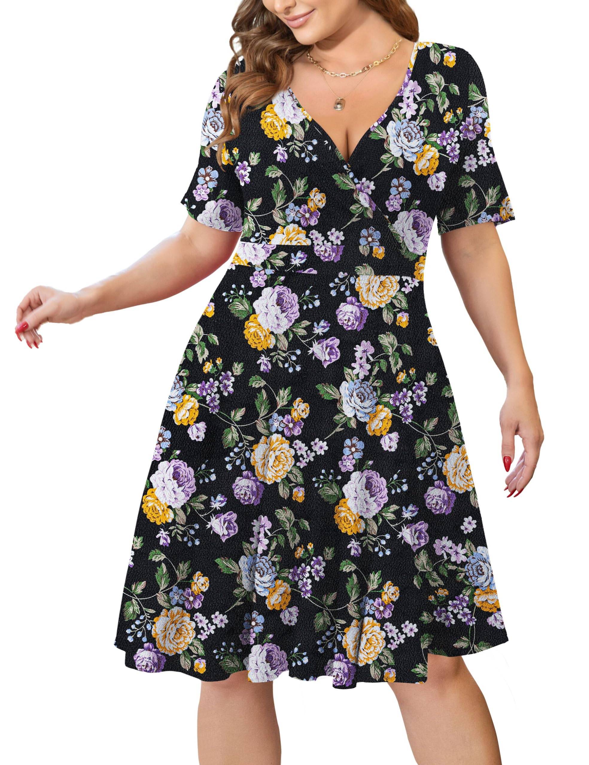 Womens Plus Size Dresses Wrap Dress with Pockets