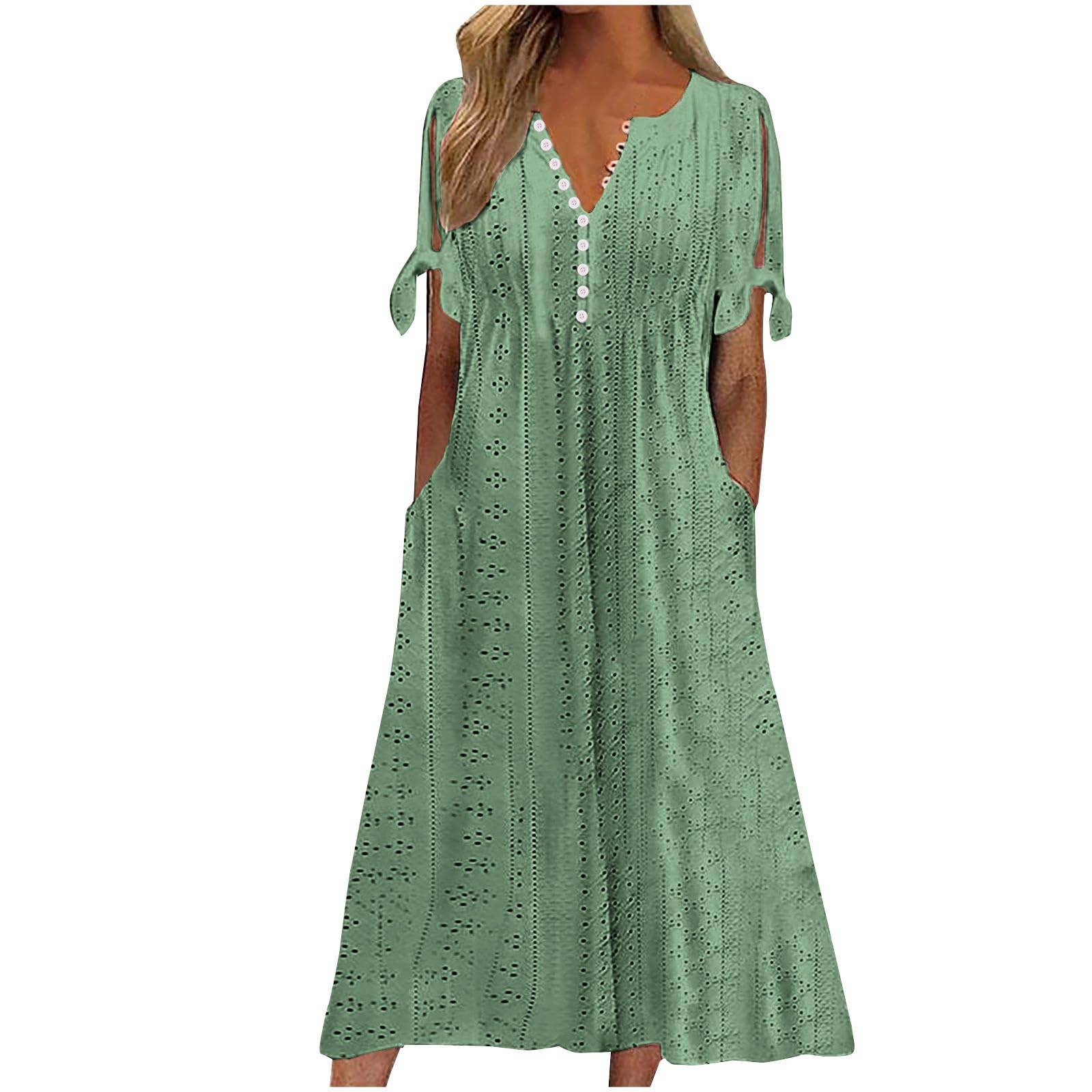 Womens Maxi Long Dress Boho V Neck Pockets Dresses