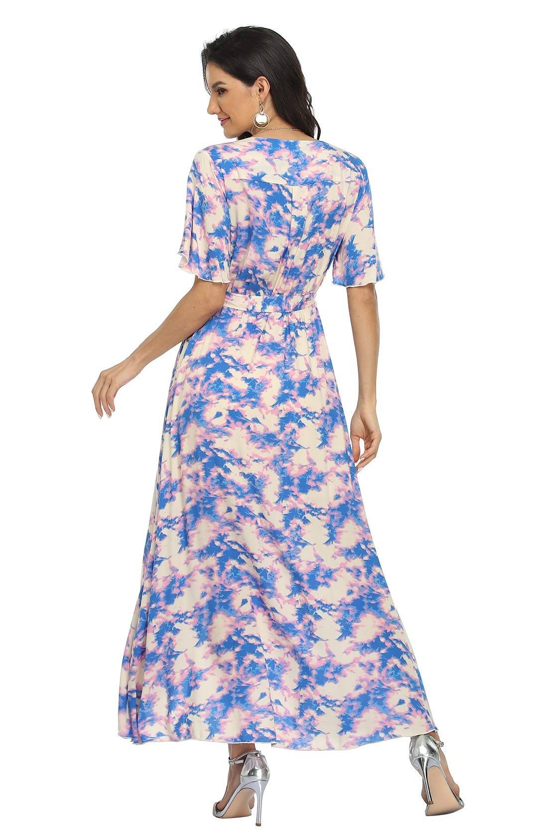 Women's Wrap V Neck Floral Summer Dresses Maxi