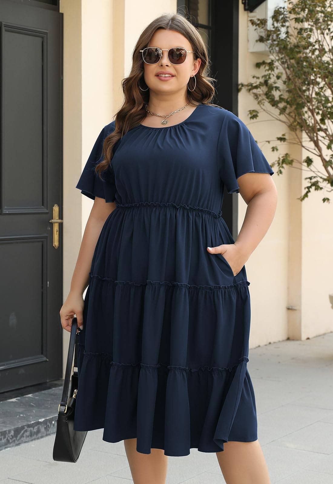 Women Plus Size Summer Midi Dress with Pocket