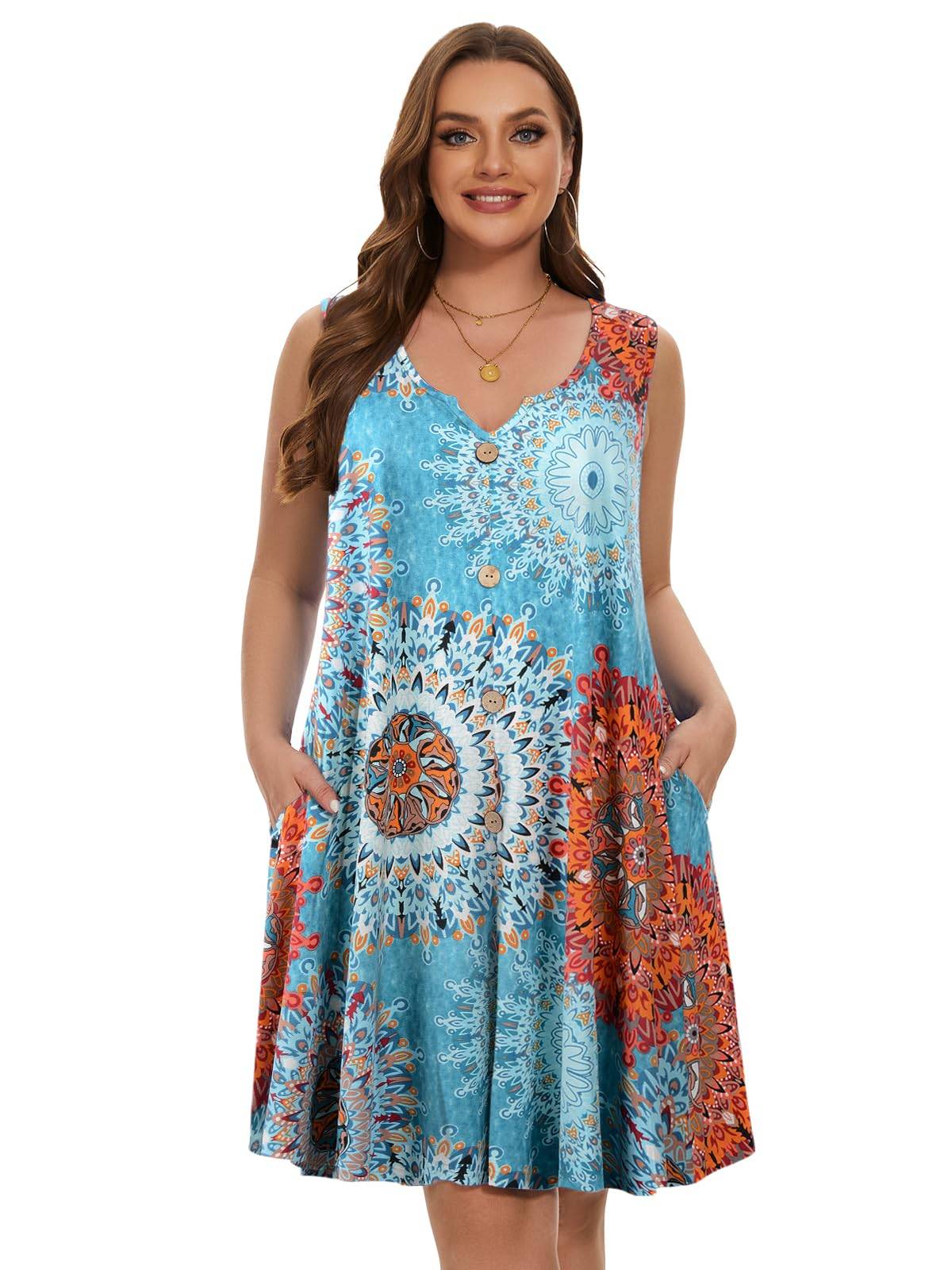 Women Plus Size A Line Sundresses Midi Dress