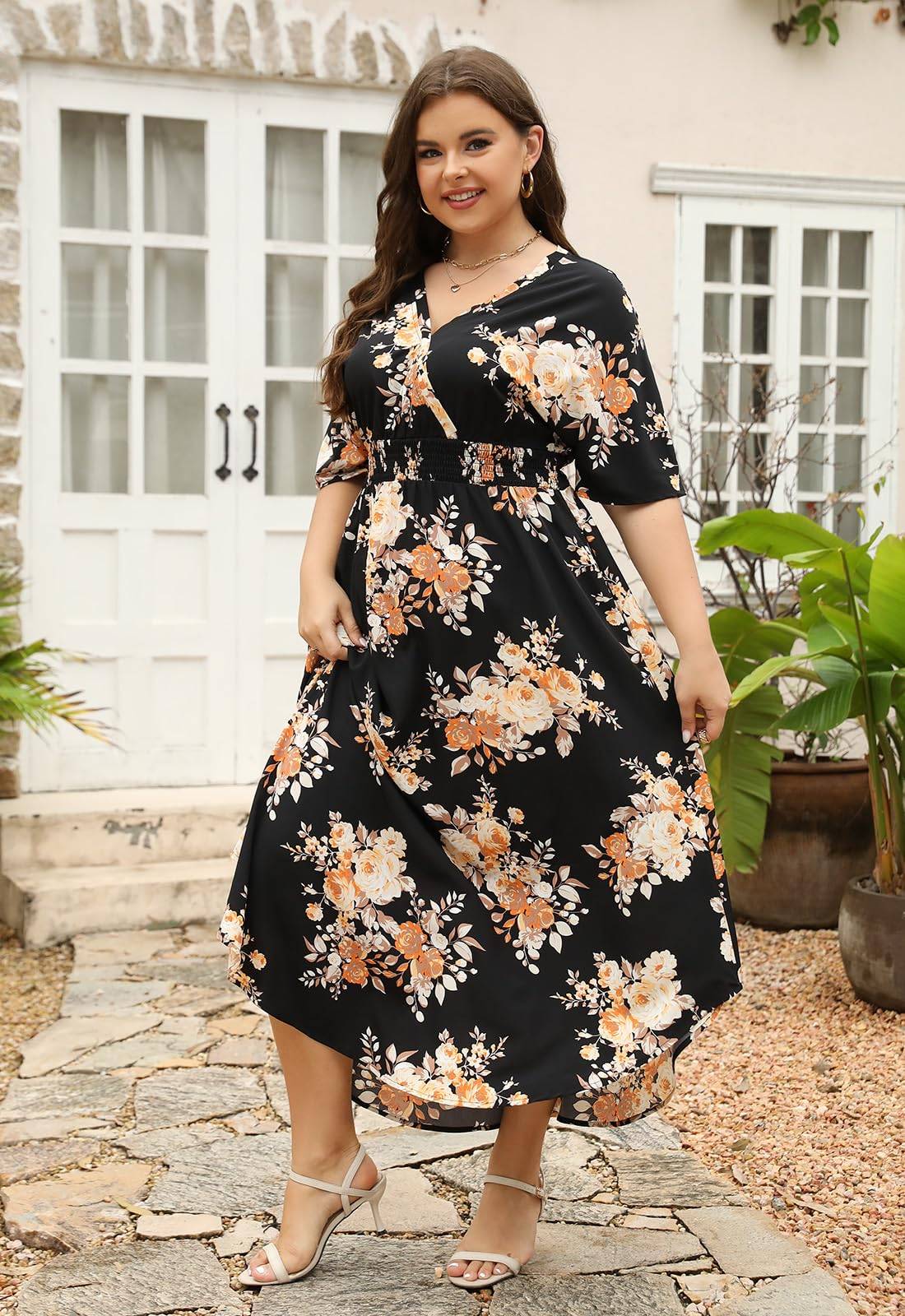 Womens Plus Size Boho Print Maxi Dress with Pocket