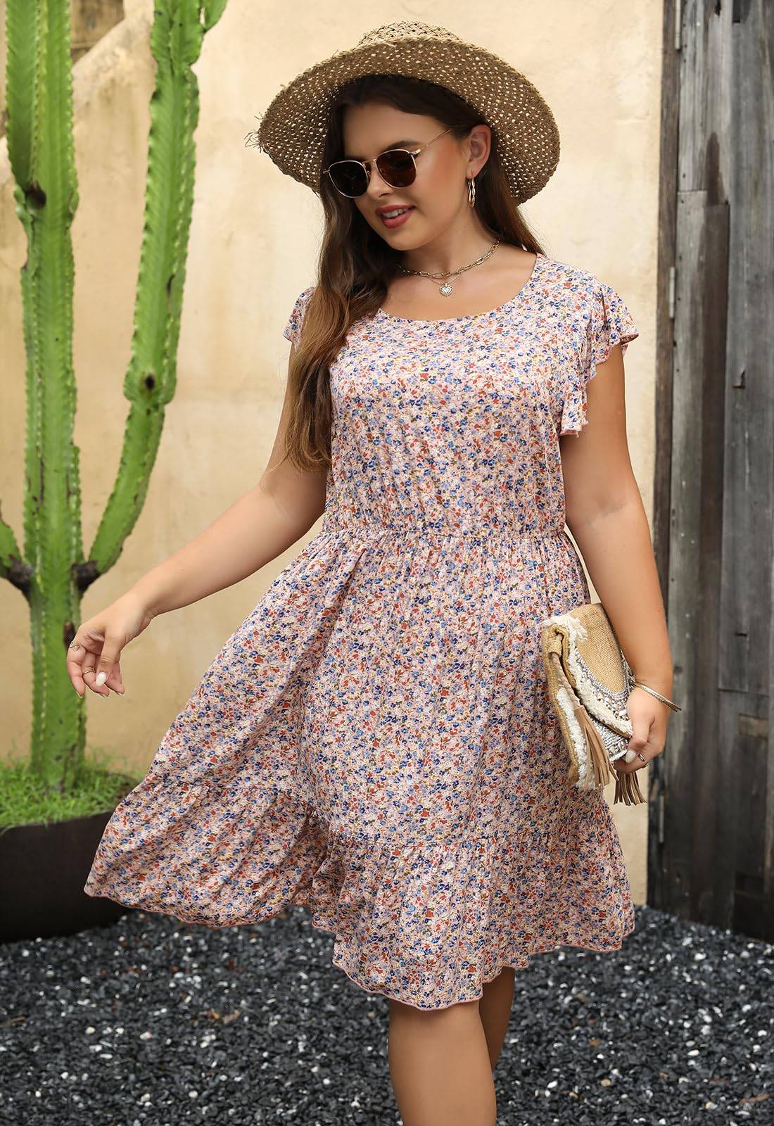 Plus Size Dresses Women Boho Floral Midi Dress