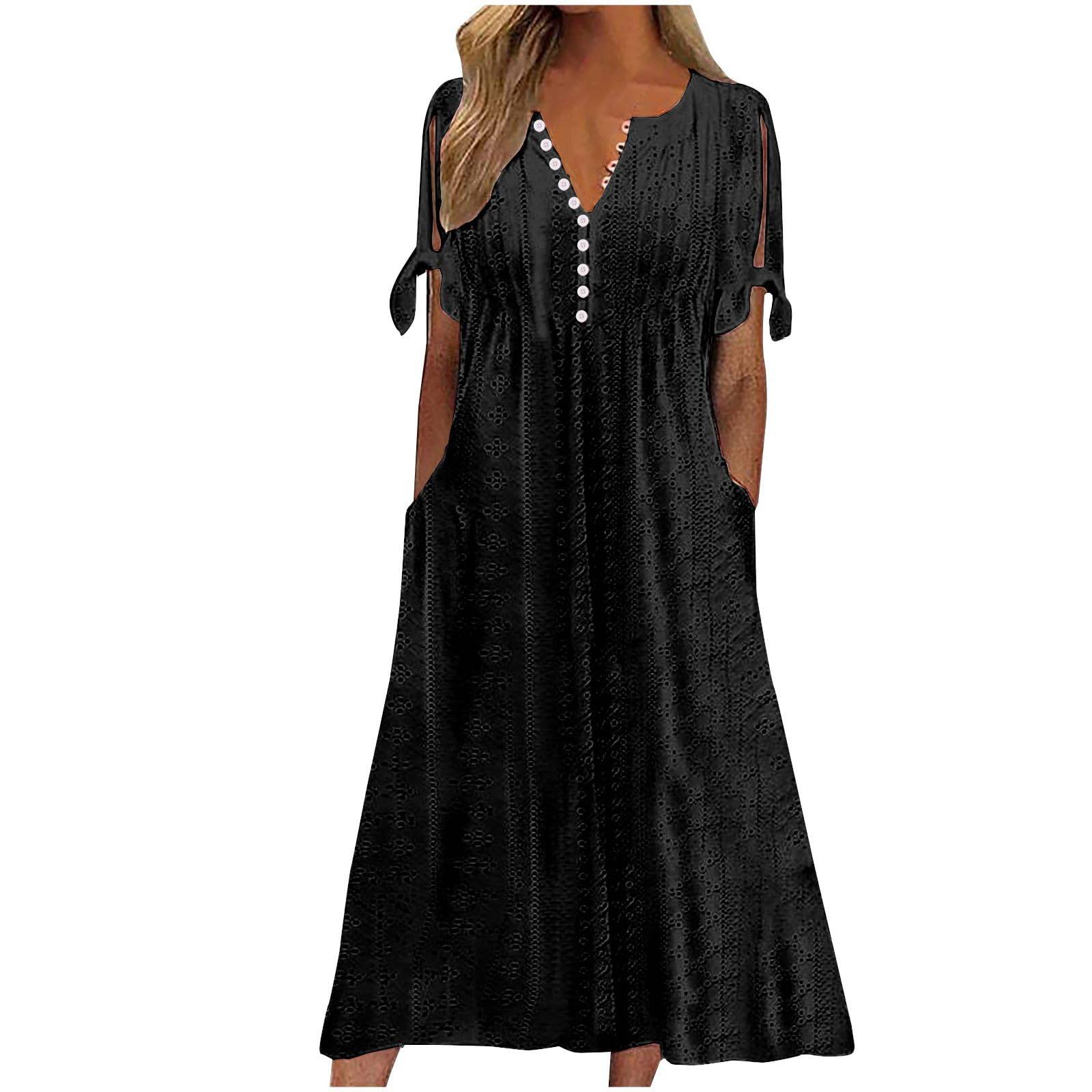 Womens Maxi Long Dress Boho V Neck Pockets Dresses