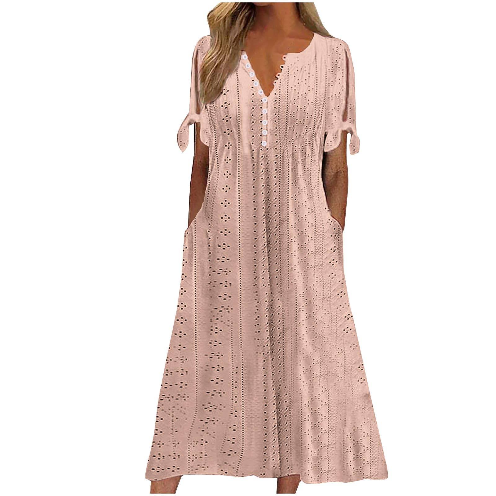 Womens Maxi Long Dress Boho V Neck Pockets Dresses