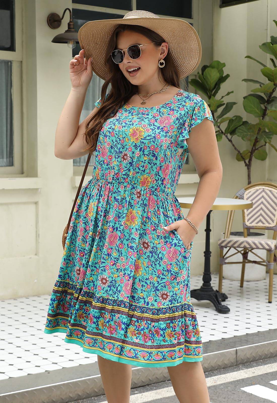 Plus Size Dresses Women Boho Floral Midi Dress