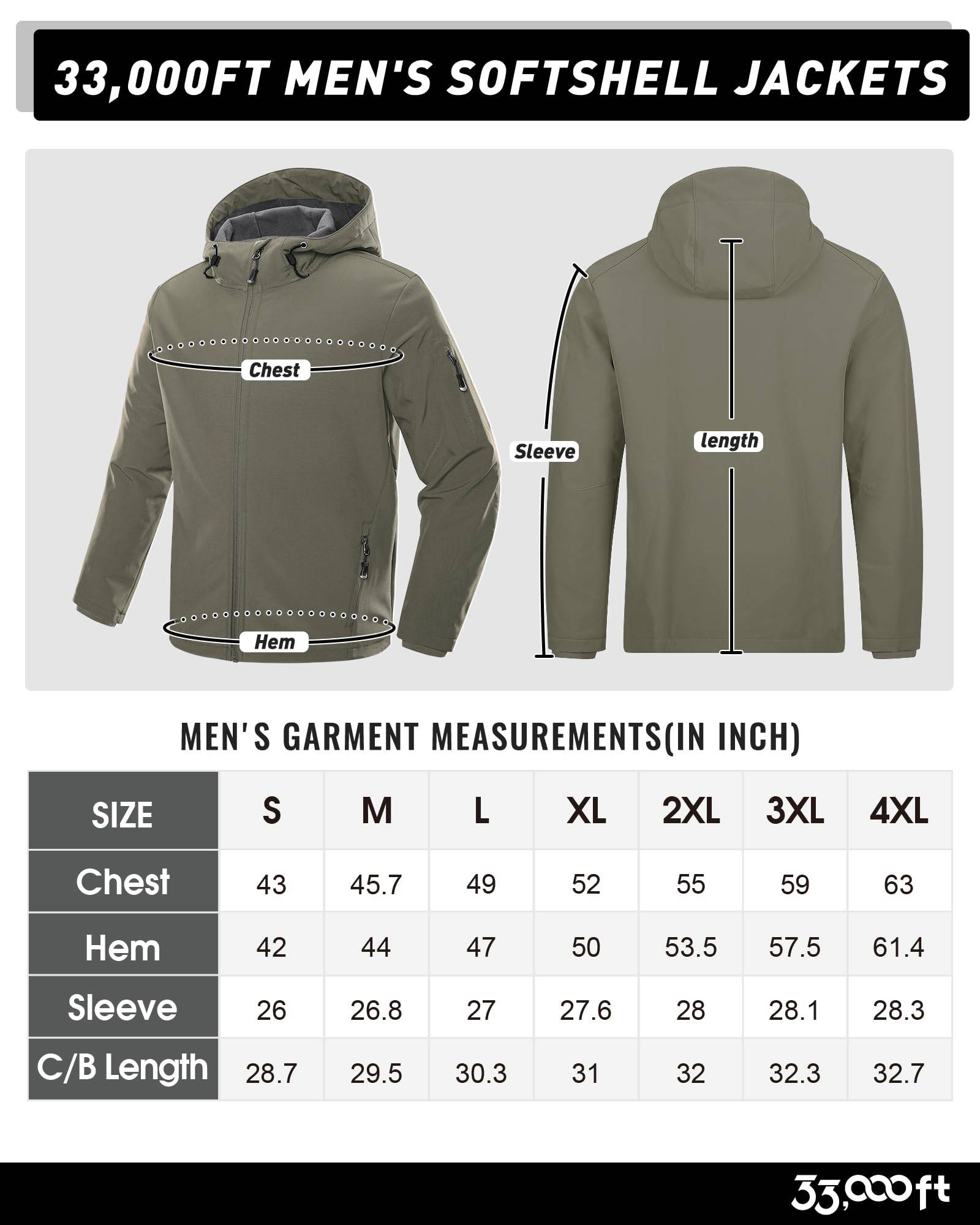 Men's Hooded Softshell Jacket Waterproof Lightweight Insulated Windbreaker Fleece Lined Rain Shell Jacket