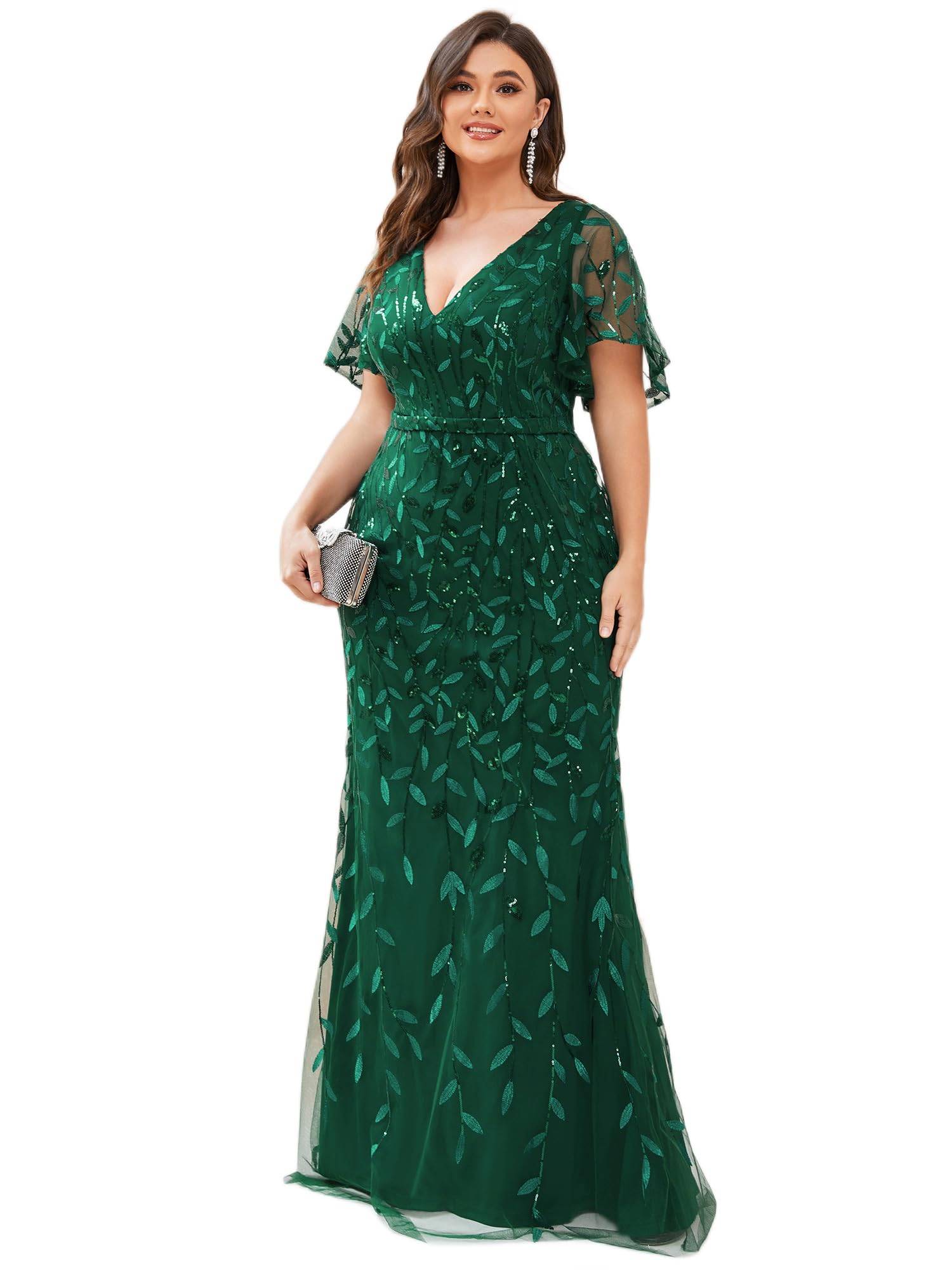 Women's V-Neck Sparkly Formal Dresses Plus Size