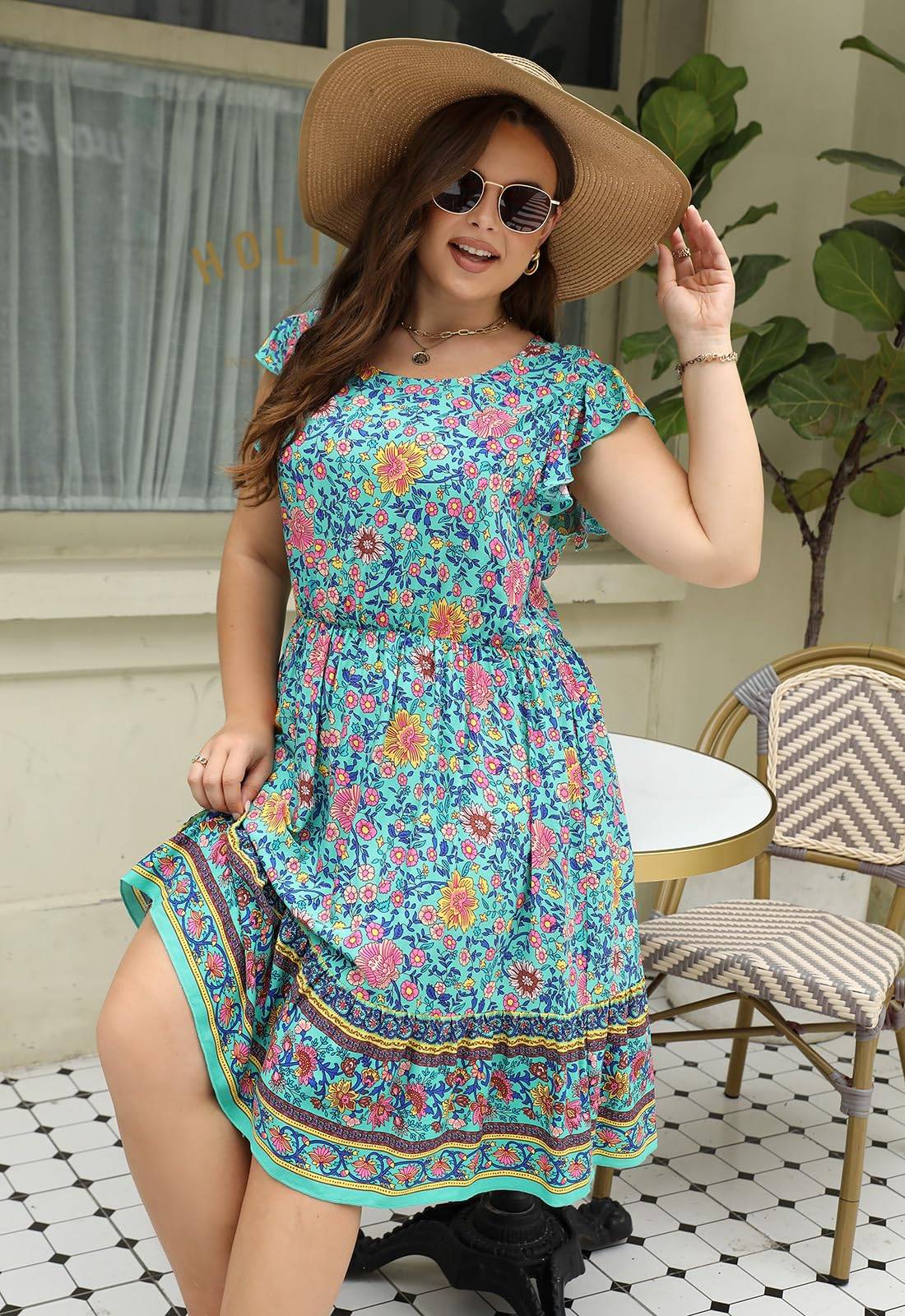 Plus Size Dresses Women Boho Floral Midi Dress