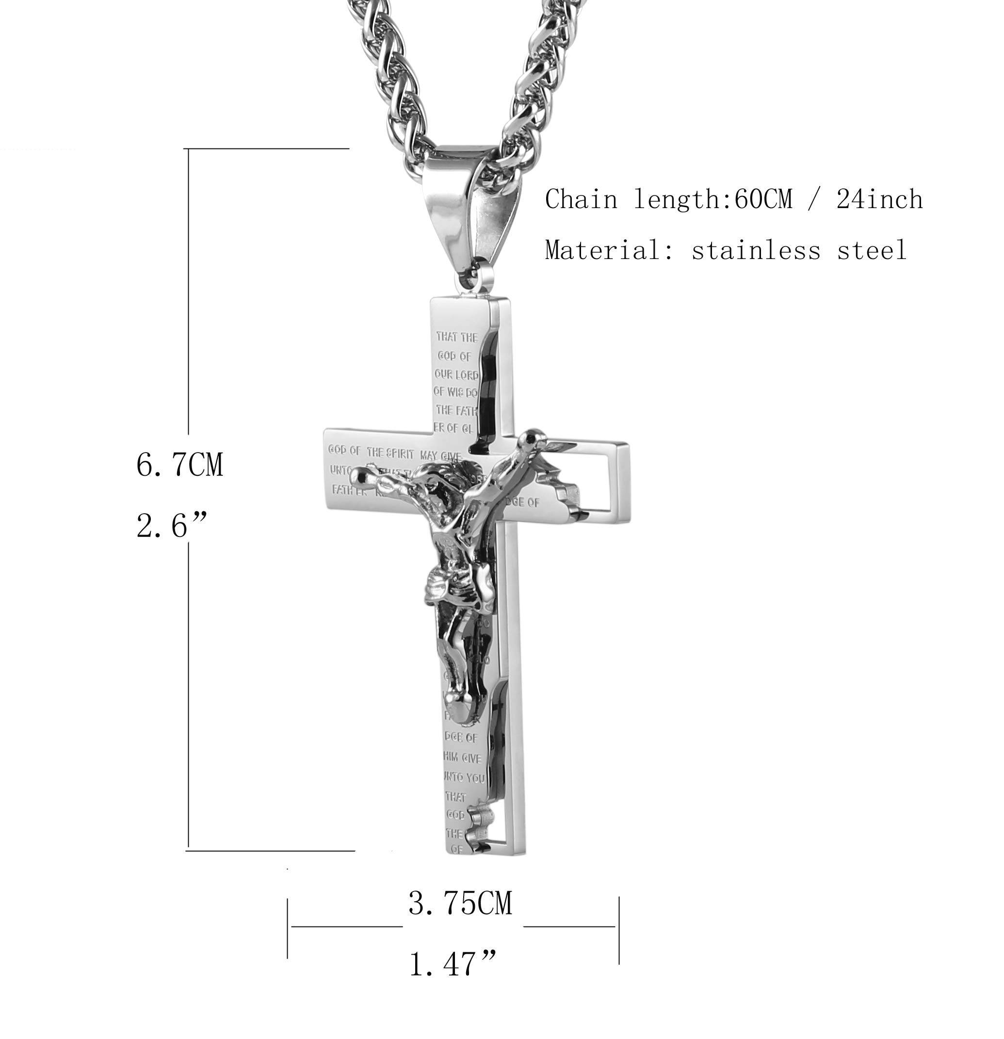 Men's Stainless Steel Cross Crucifix Bible Prayer Pendant Necklace 22+2" Chain