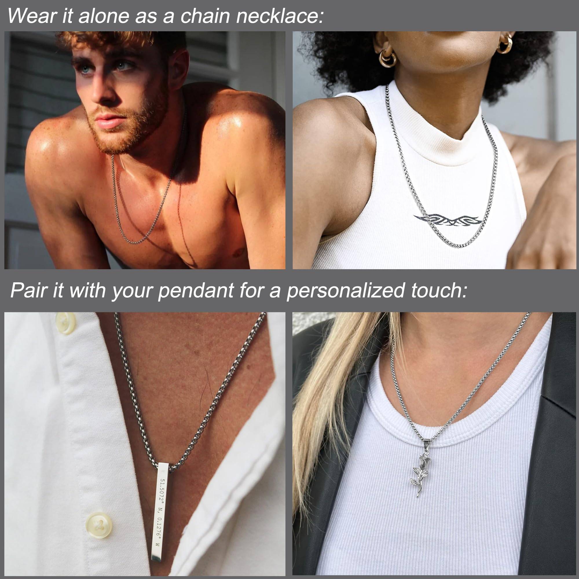 Stainless Steel Chain Necklace - Mens Necklace Chain for Pendant - Chains Jewelry Necklace for Women