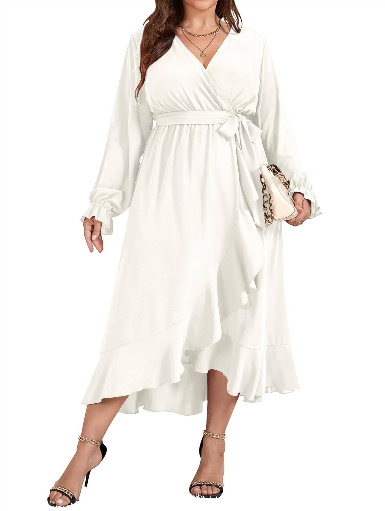 Women Plus Size Maxi Dress Wrap V Neck Dress