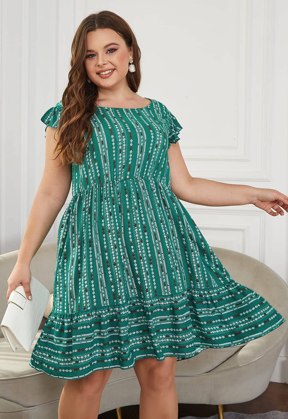 Plus Size Dresses Women Boho Floral Midi Dress