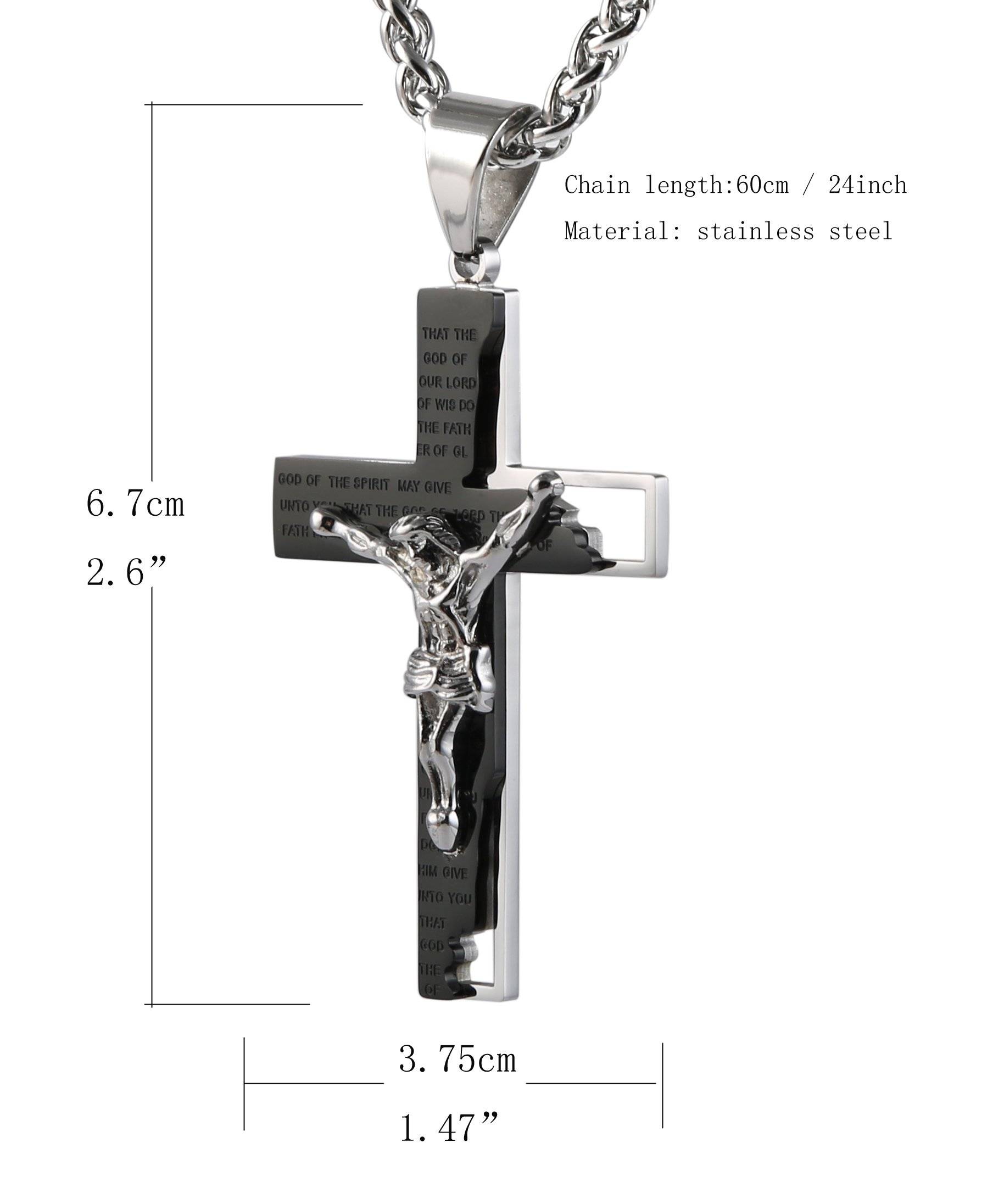 Men's Stainless Steel Cross Crucifix Bible Prayer Pendant Necklace 22+2" Chain