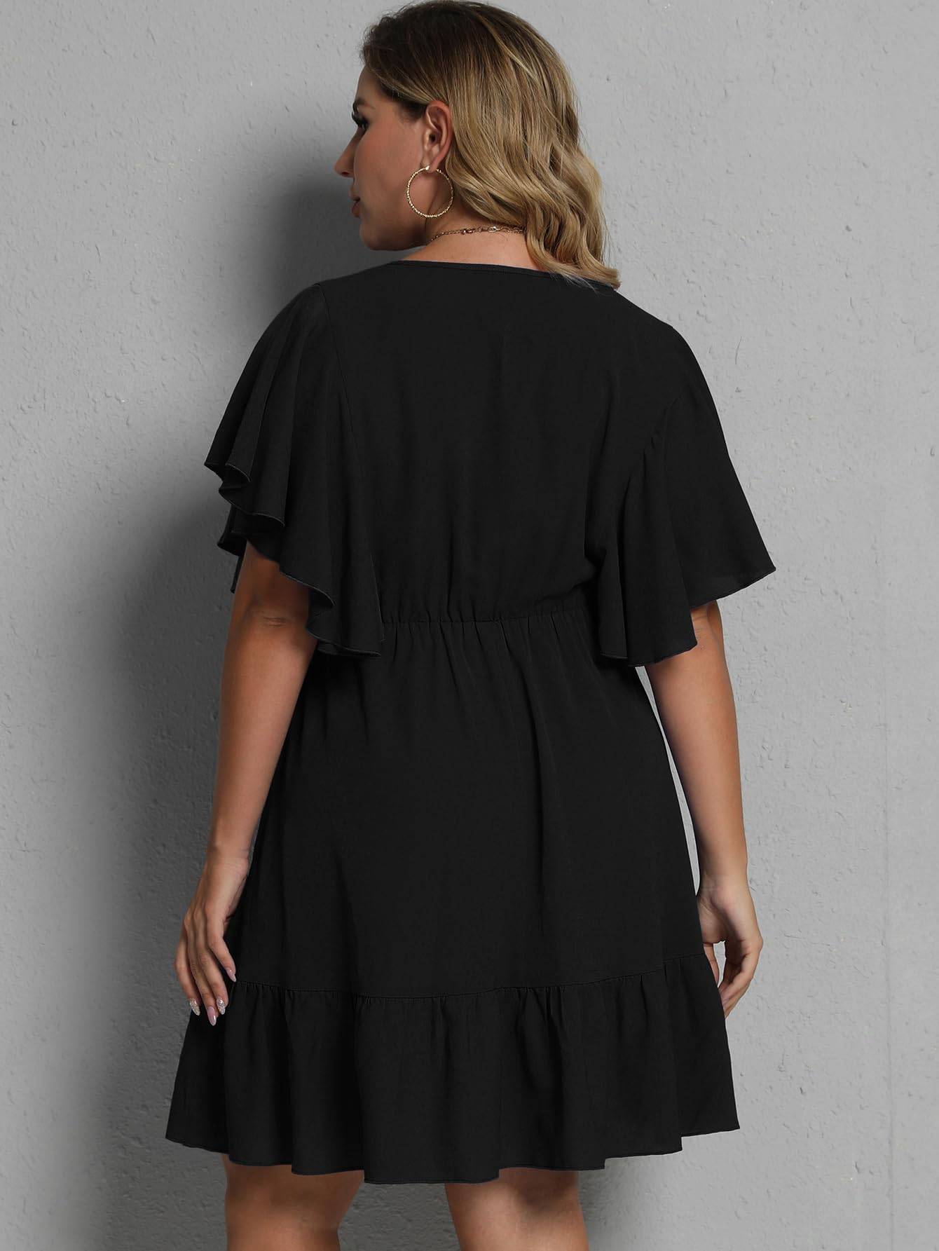 Women's Plus Size Wrap V Neck Short A Line Dress