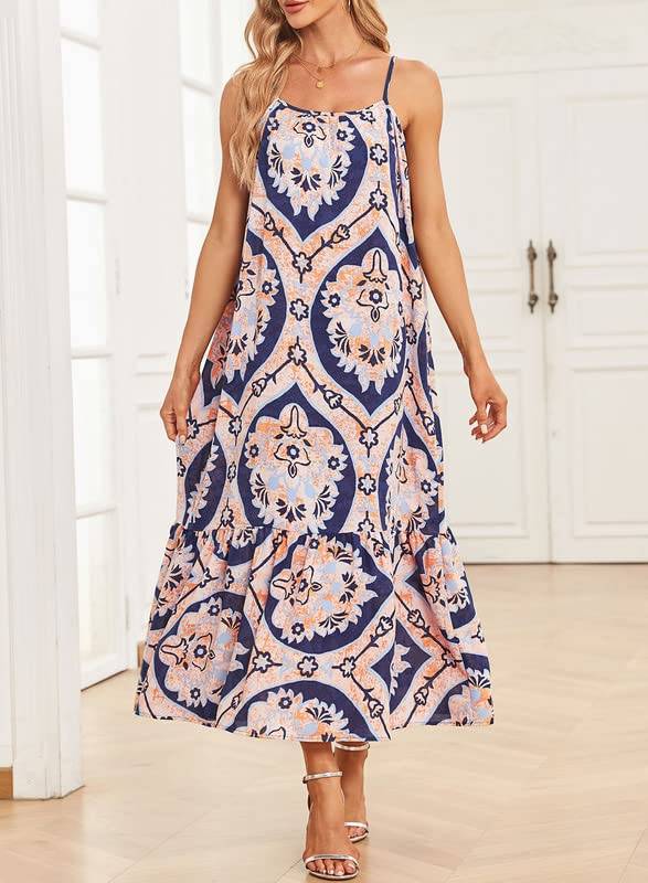 Women Strap Neck Boho Maxi Dress Plus Size