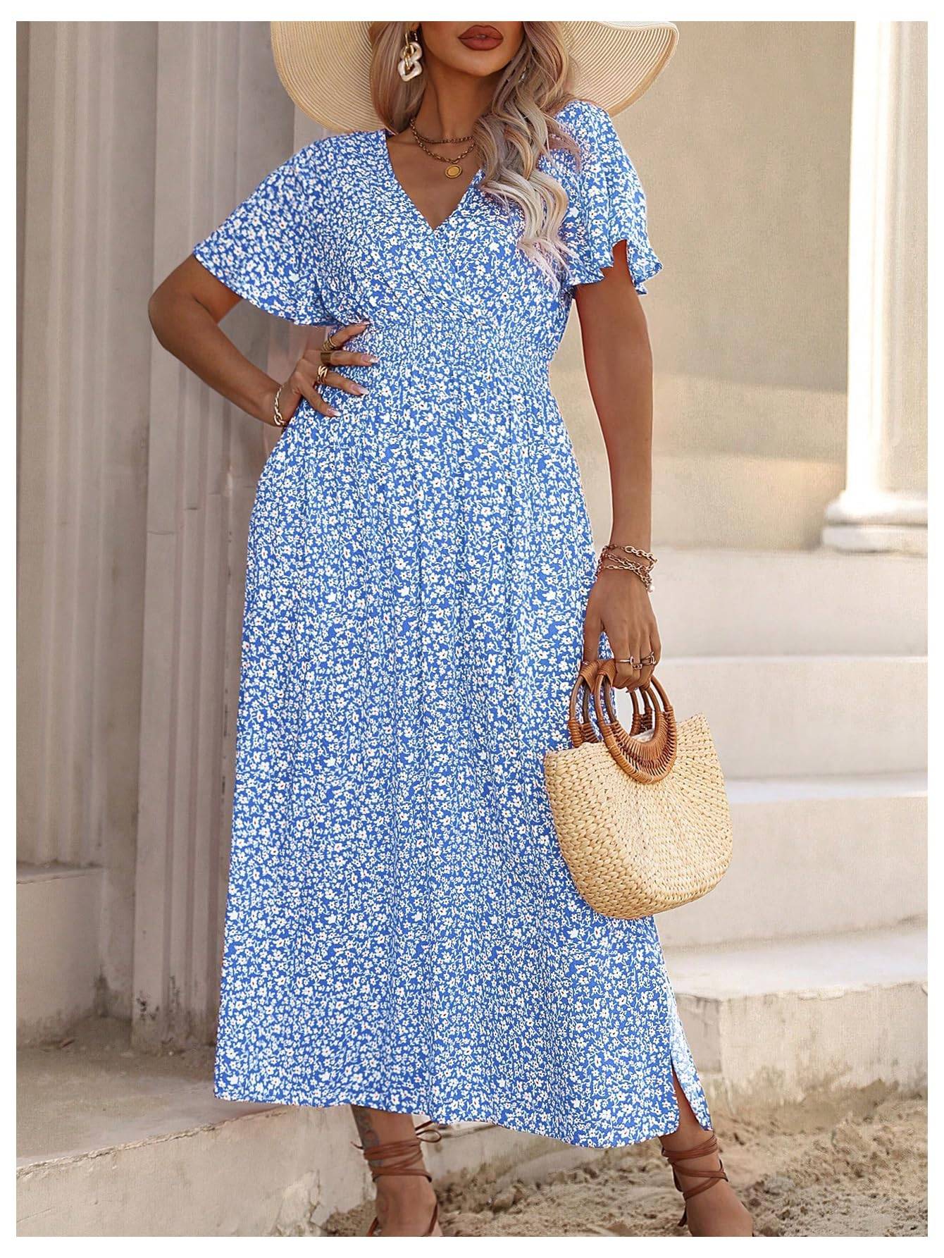 Women's Plus Size Boho Floral V Neck A Line Dress