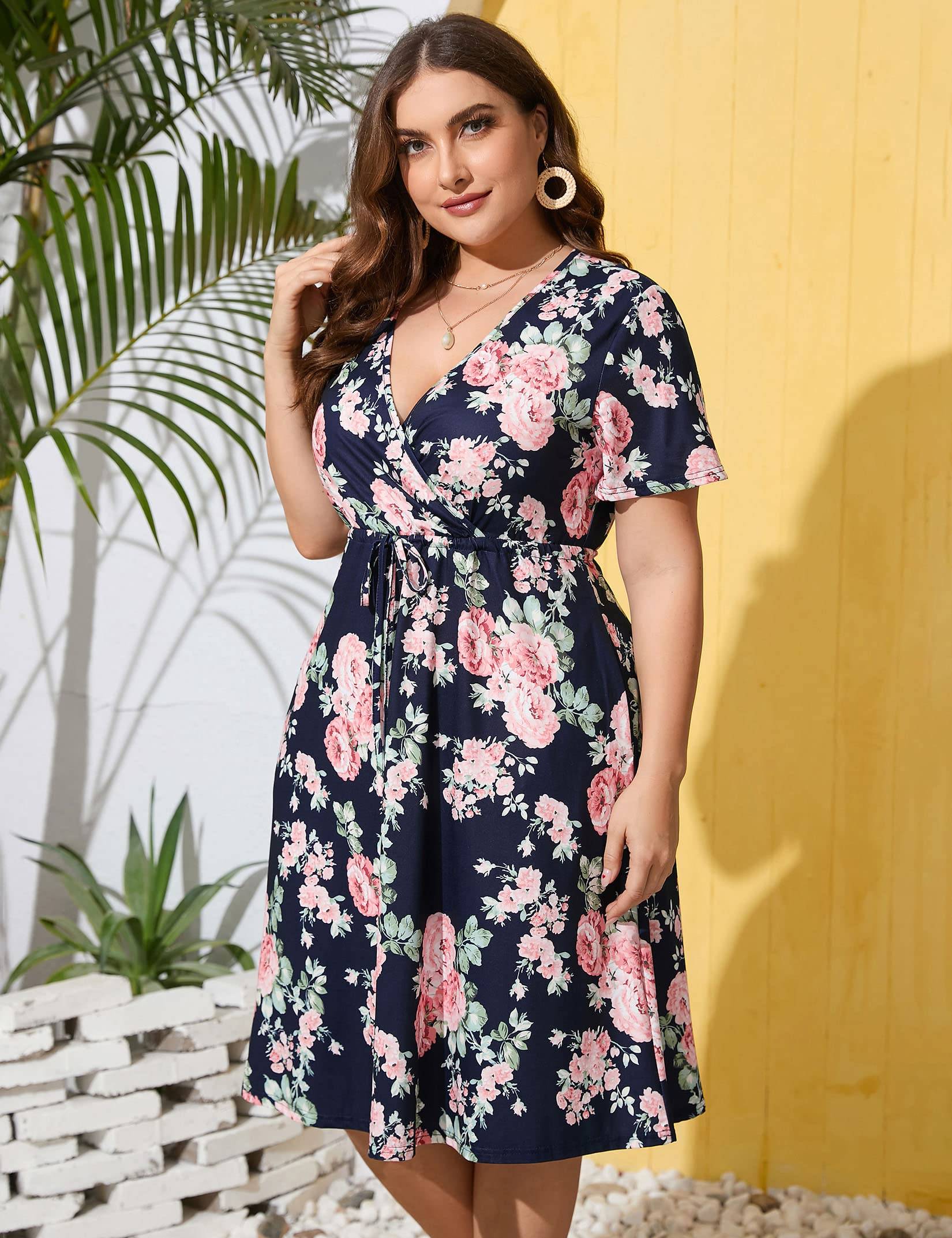 Plus Size Summer Dress Women's A Line Midi Dresses