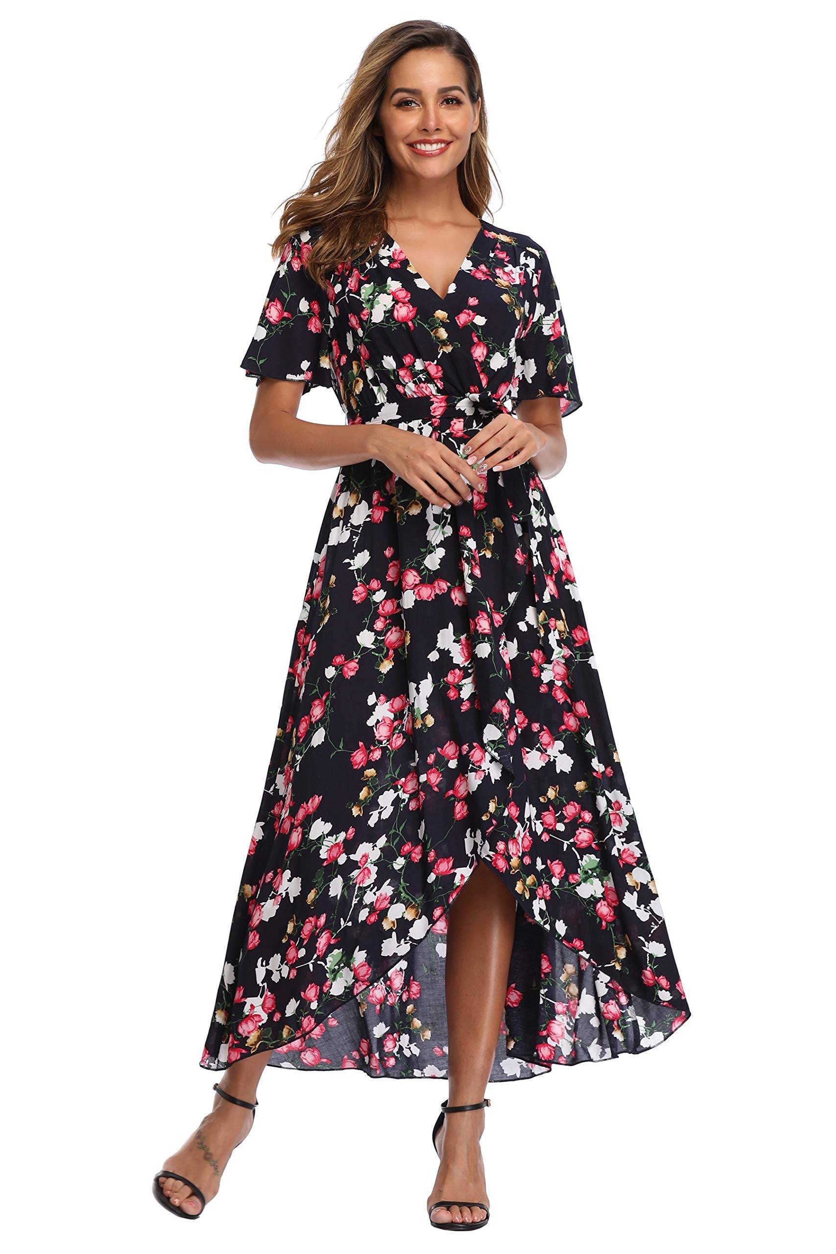 Women's Wrap V Neck Floral Summer Dresses Maxi