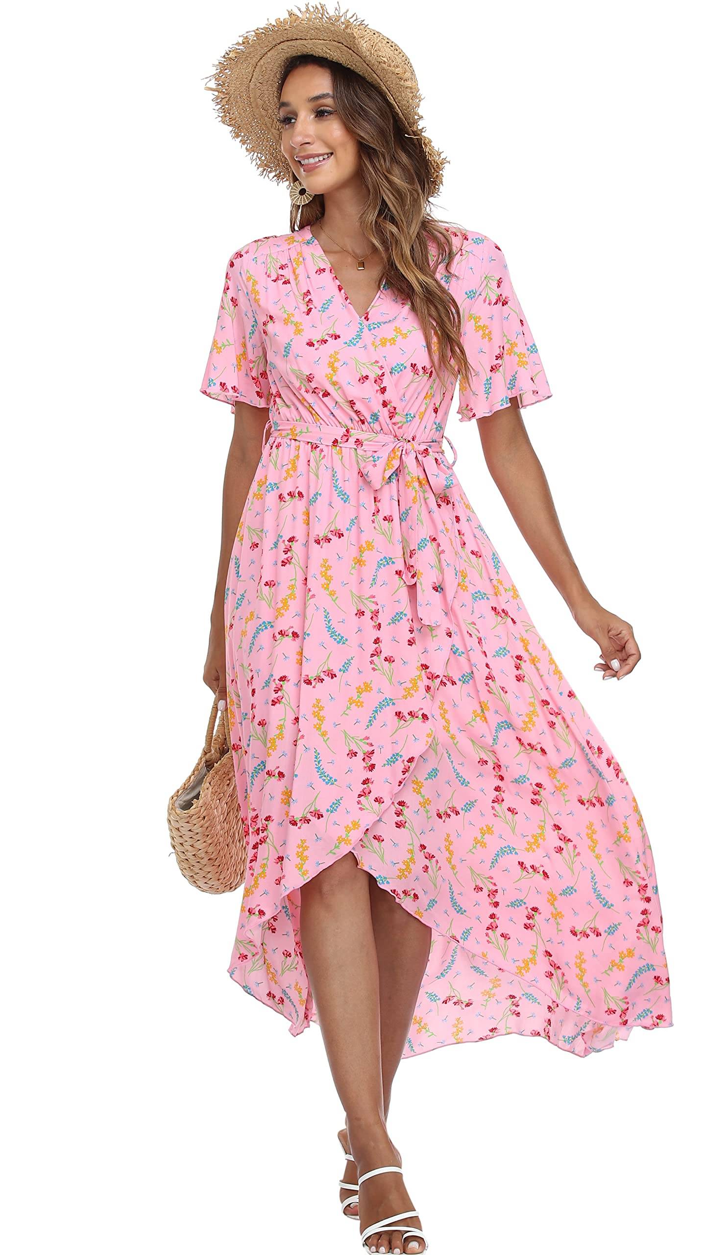 Women's Wrap V Neck Floral Summer Dresses Maxi