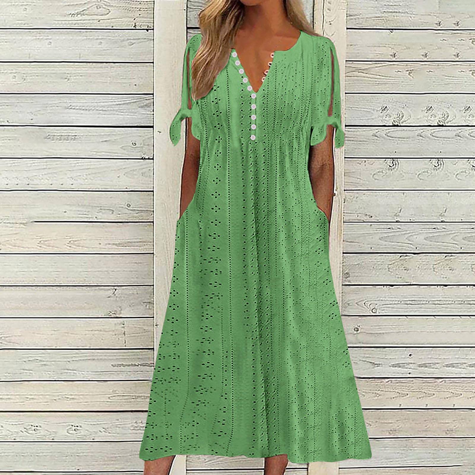 Womens Maxi Long Dress Boho V Neck Pockets Dresses