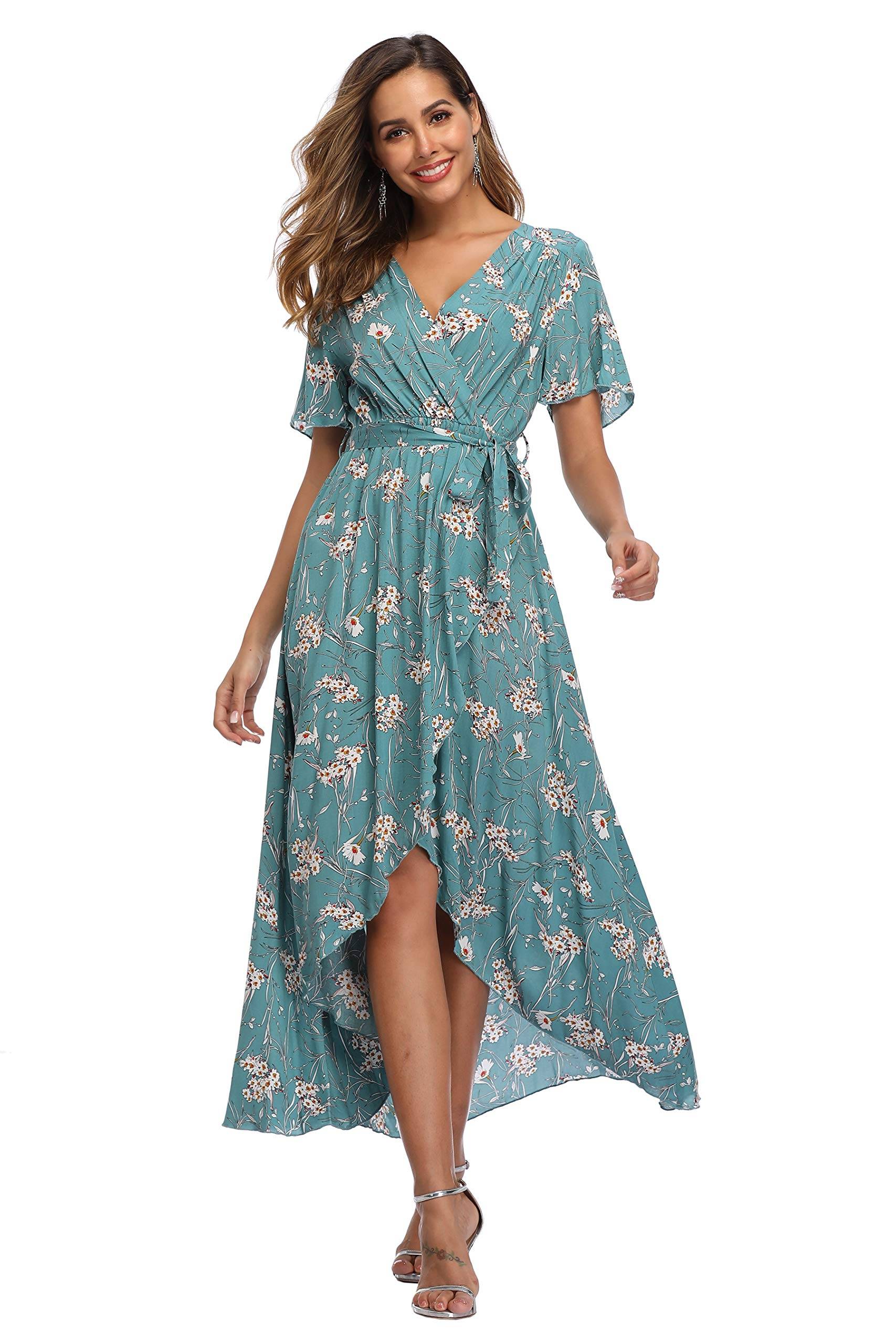 Women's Wrap V Neck Floral Summer Dresses Maxi