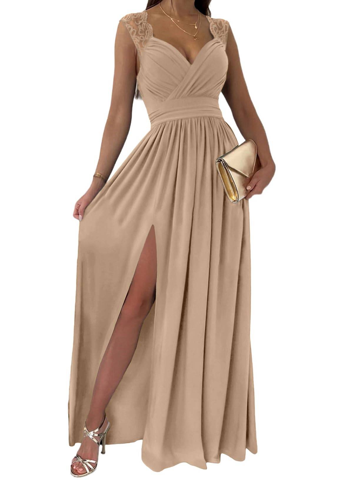 Womens Wrap V-Neck Sexy Wedding Guest Maxi Dresses