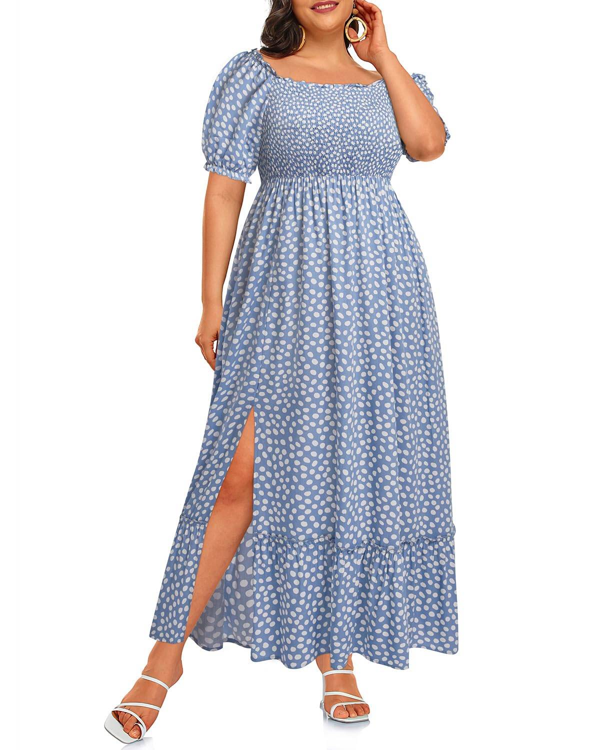 Women Plus Size Maxi Boho Sundress with Pocket