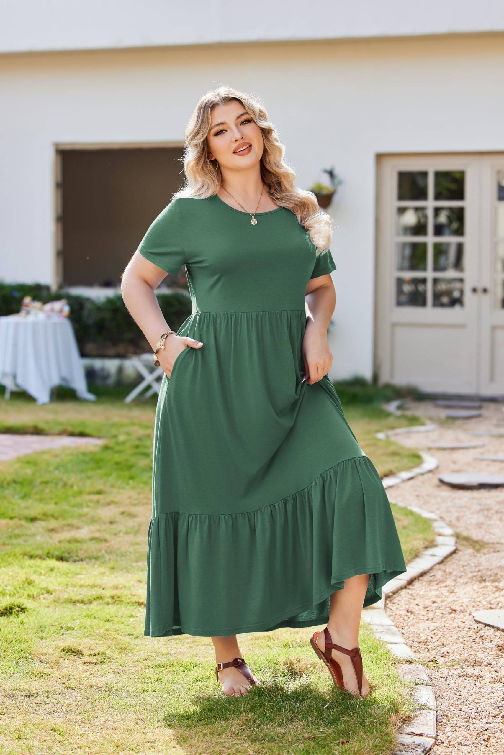 Women Plus Size Long Maxi Dresses with Pockets