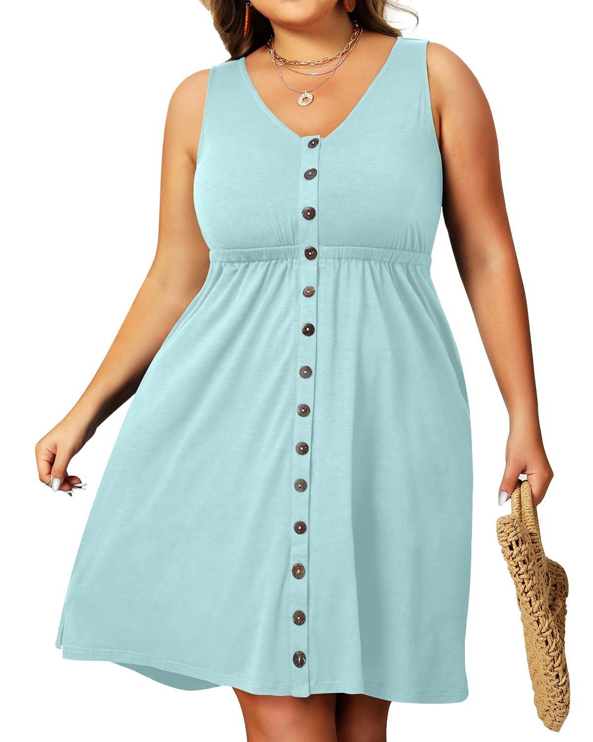 Women's Plus Size Summer Dresses Pockets A-Line