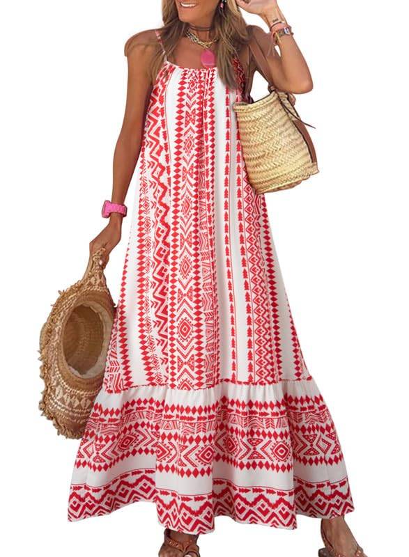 Women Strap Neck Boho Maxi Dress Plus Size