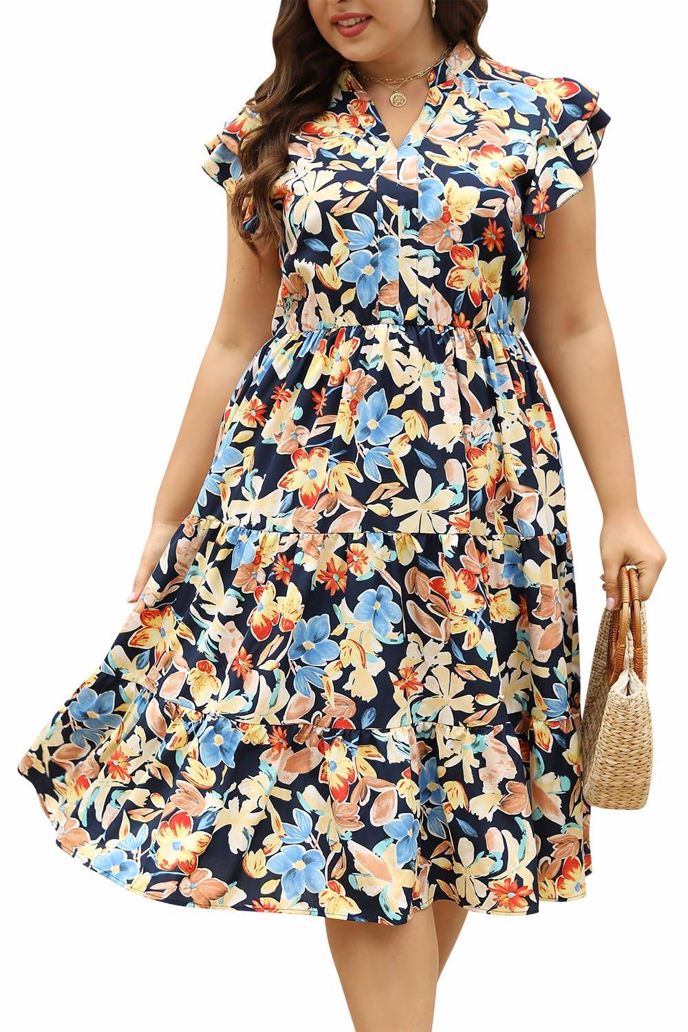 Plus Size Midi DressesWomen Boho Floral Dress