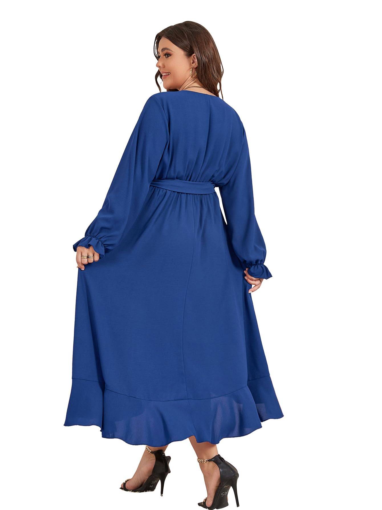 Women Plus Size Maxi Dress Wrap V Neck Dress