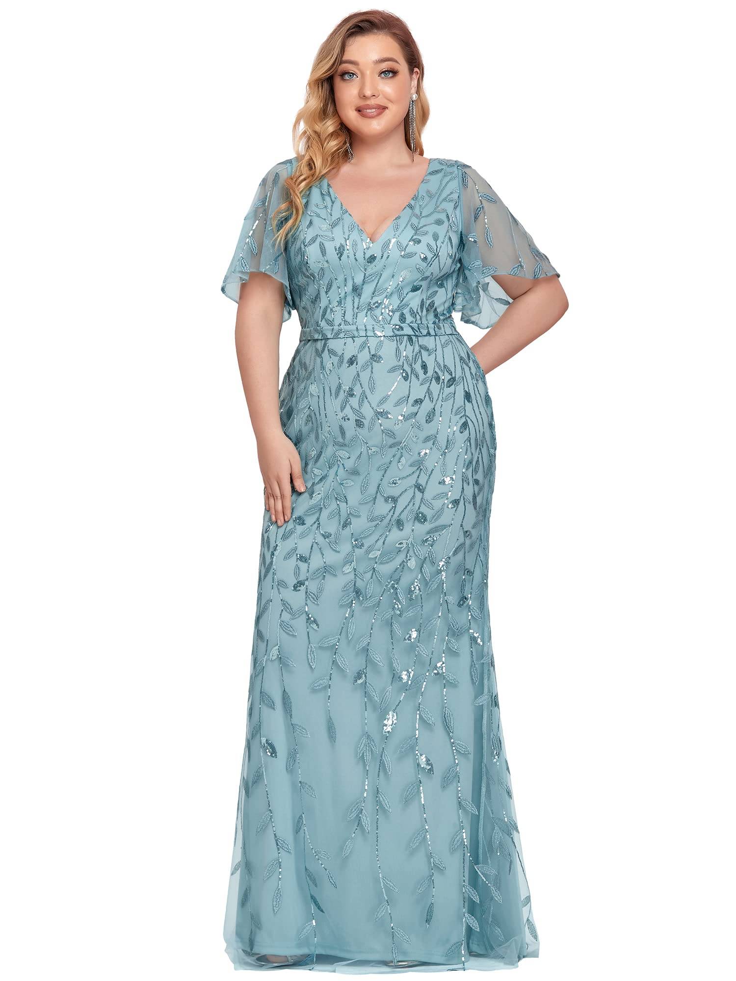 Women's V-Neck Sparkly Formal Dresses Plus Size